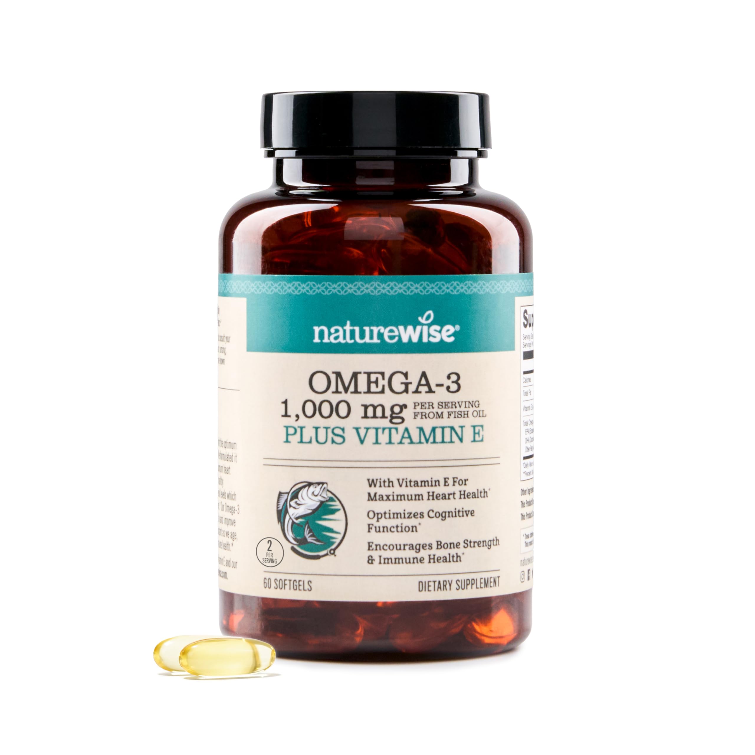 NatureWise Extra-Strength Omega-3 lemon bottle for heart and brain support.