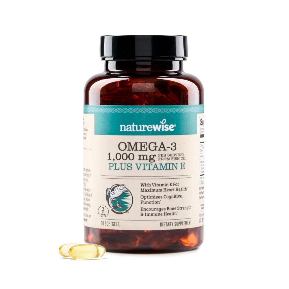 NatureWise Extra-Strength Omega-3 lemon bottle for heart and brain support.