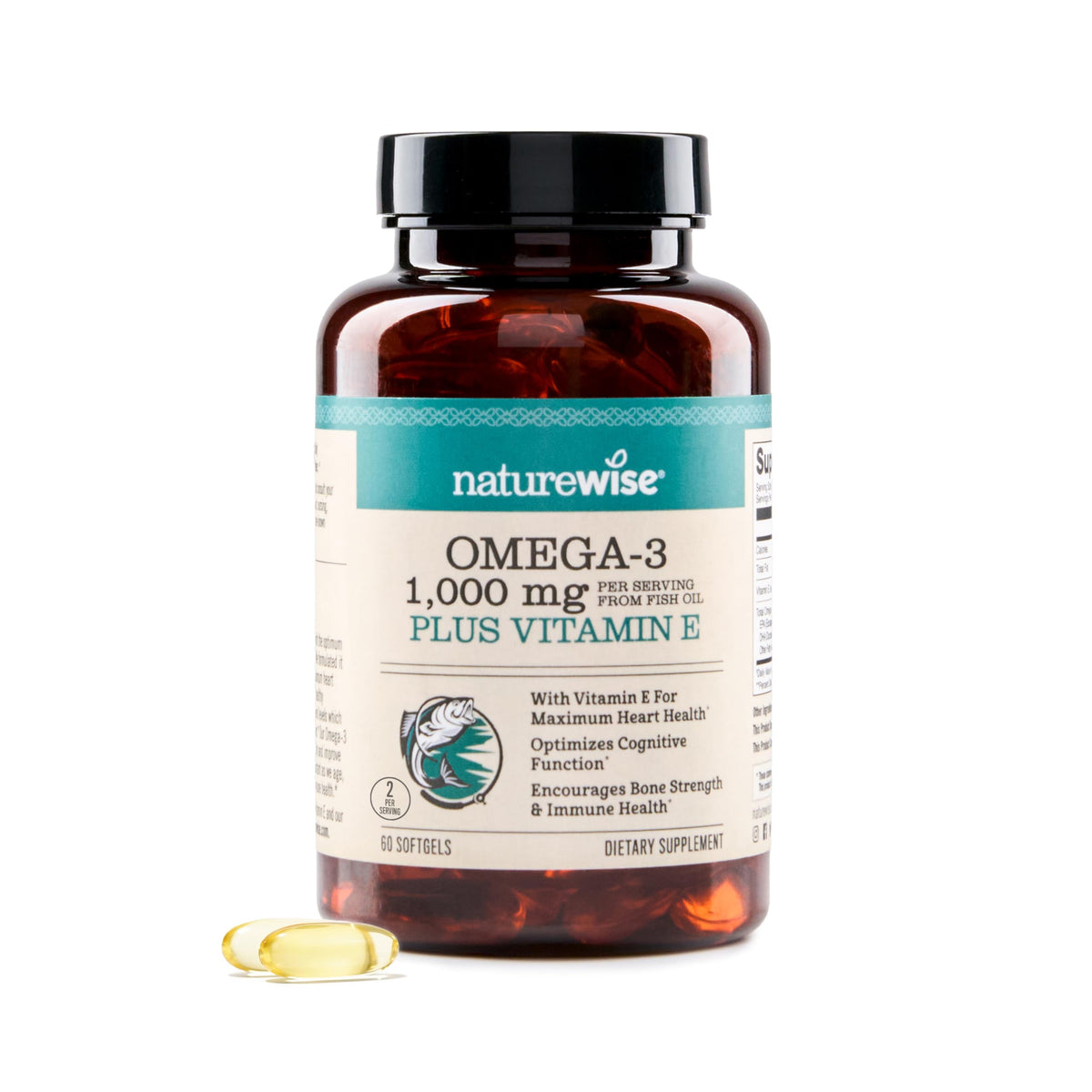 NatureWise Extra-Strength Omega-3 lemon bottle for heart and brain support.