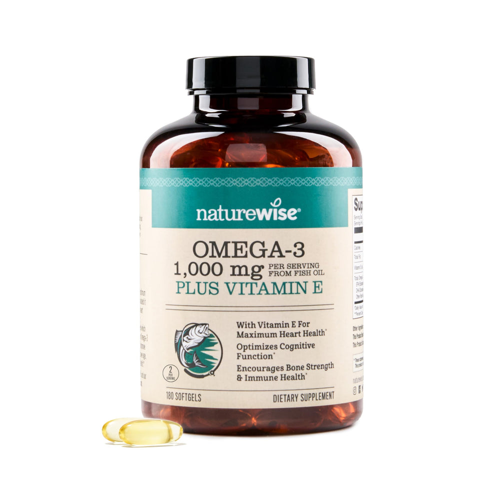 NatureWise extra-strength Omega-3 lemon softgels bottle for everyday heart support.