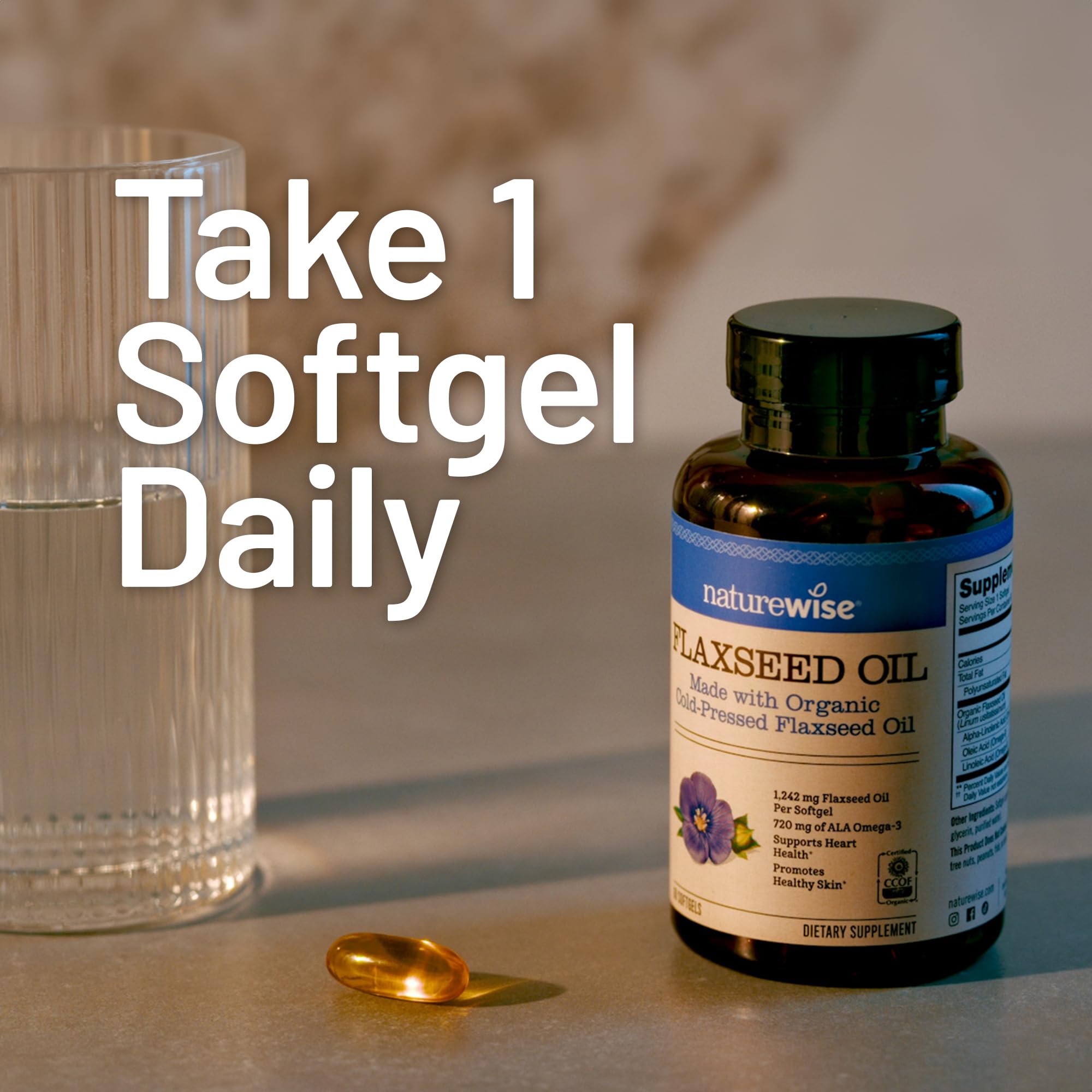 NatureWise softgels being poured into hand show easy swallow size.