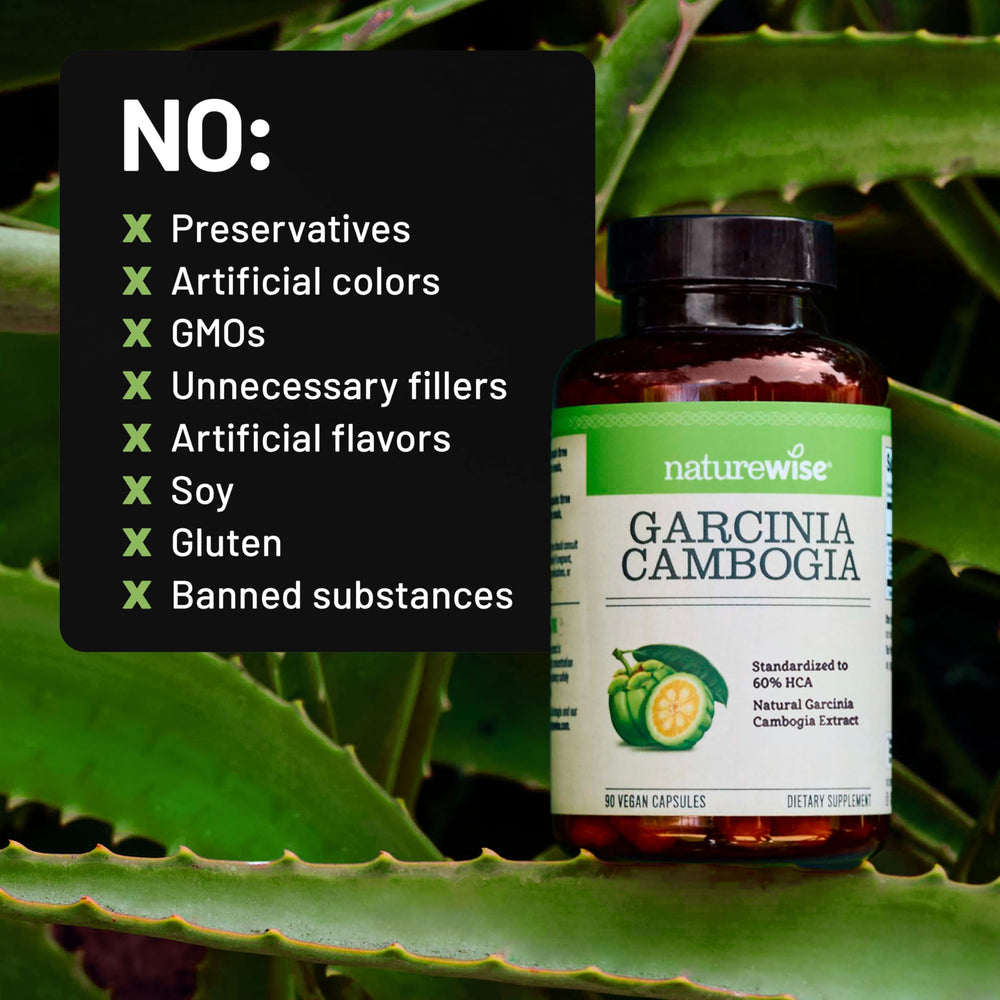 NatureWise Garcinia Cambogia bottle in packaging display for retail.