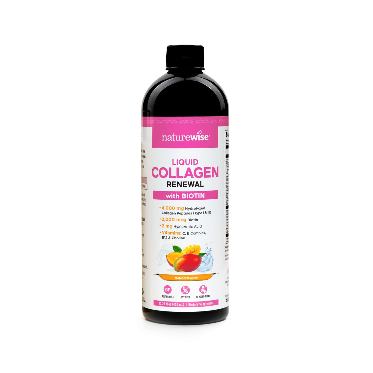 NatureWise Liquid Collagen bottle showing 4000 mg peptides for skin support.