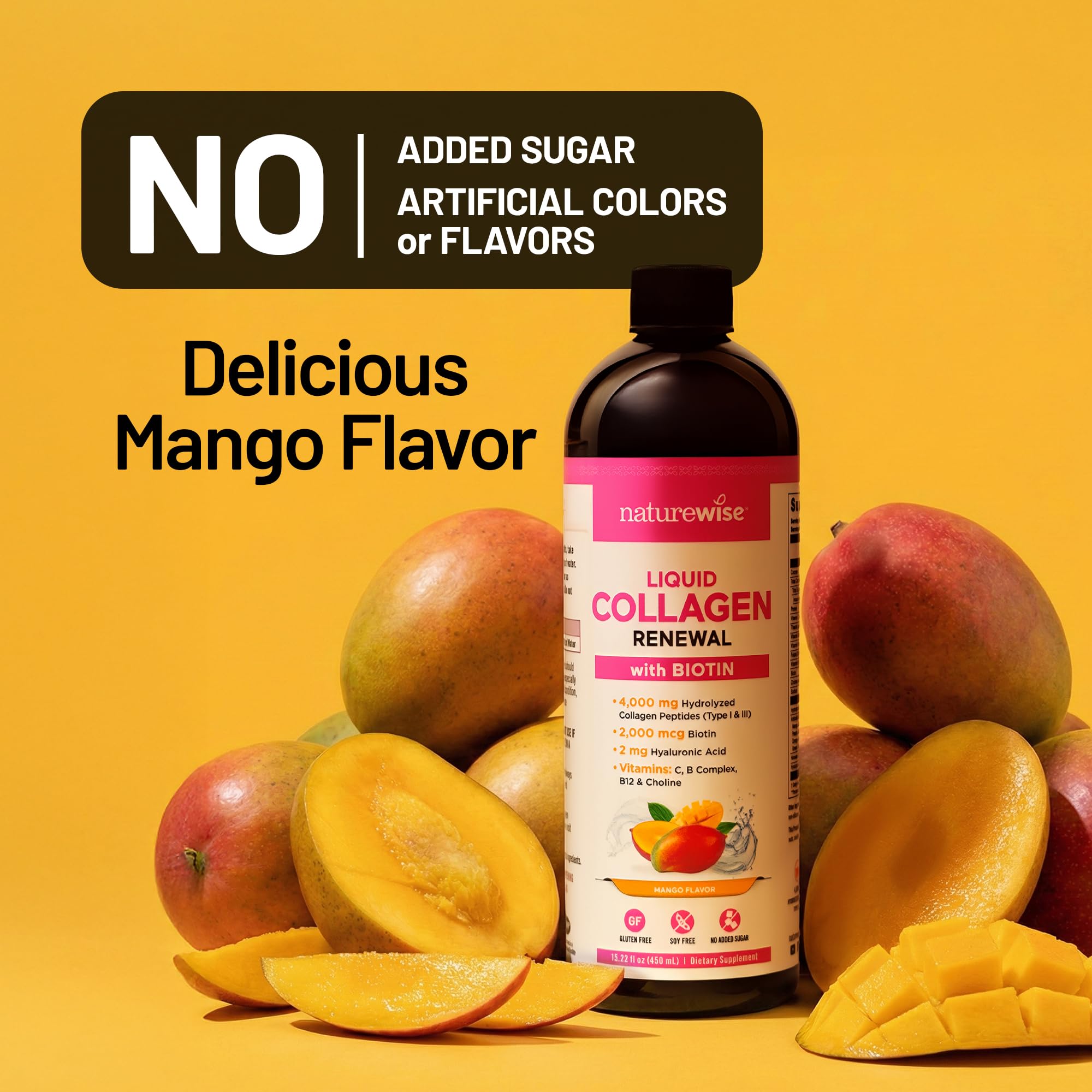 NatureWise Liquid Collagen no-added-sugar badge on packaging.