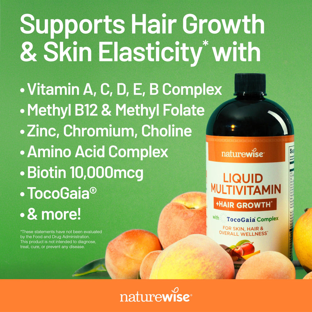 NatureWise liquid multivitamin vegan sugar-free badge on bottle for clean daily nourishment.