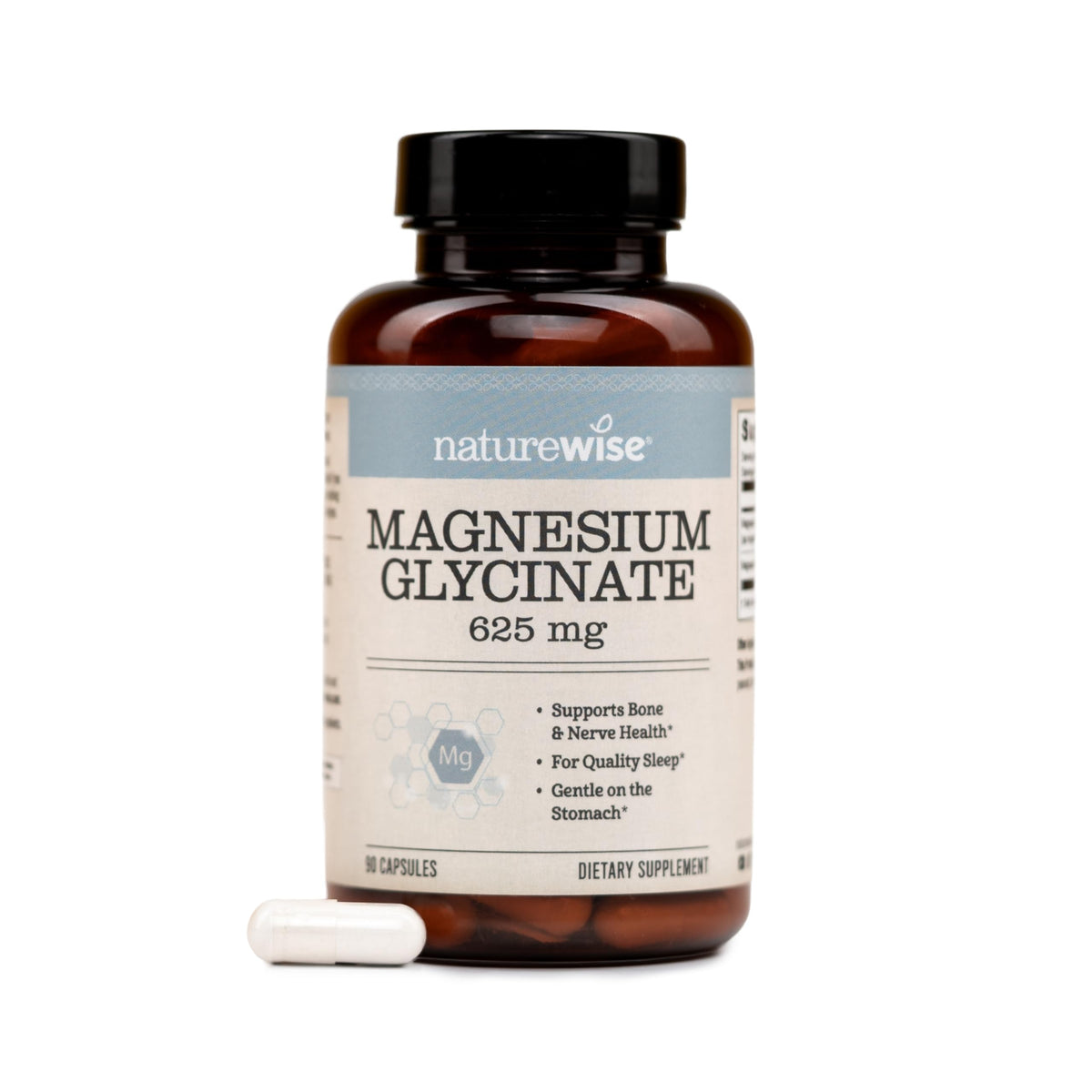 NatureWise Magnesium Glycinate 625mg bottle front view for daily wellness.