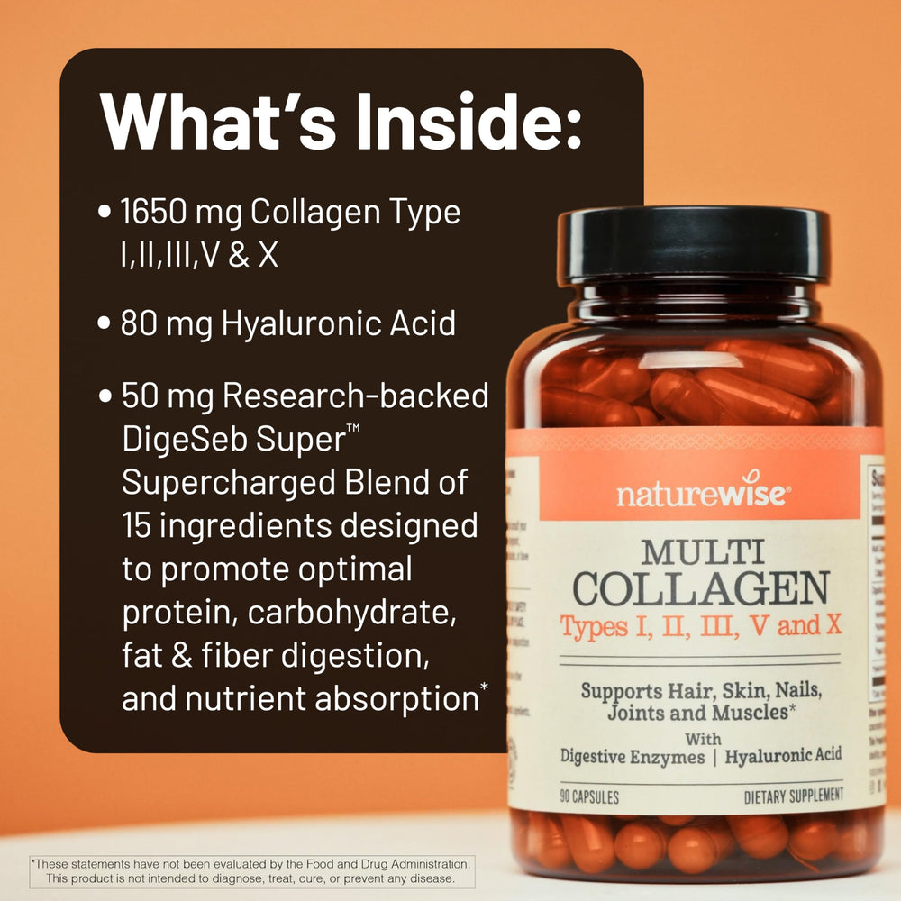 NatureWise Multi Collagen capsules close-up, tasteless and easy to swallow