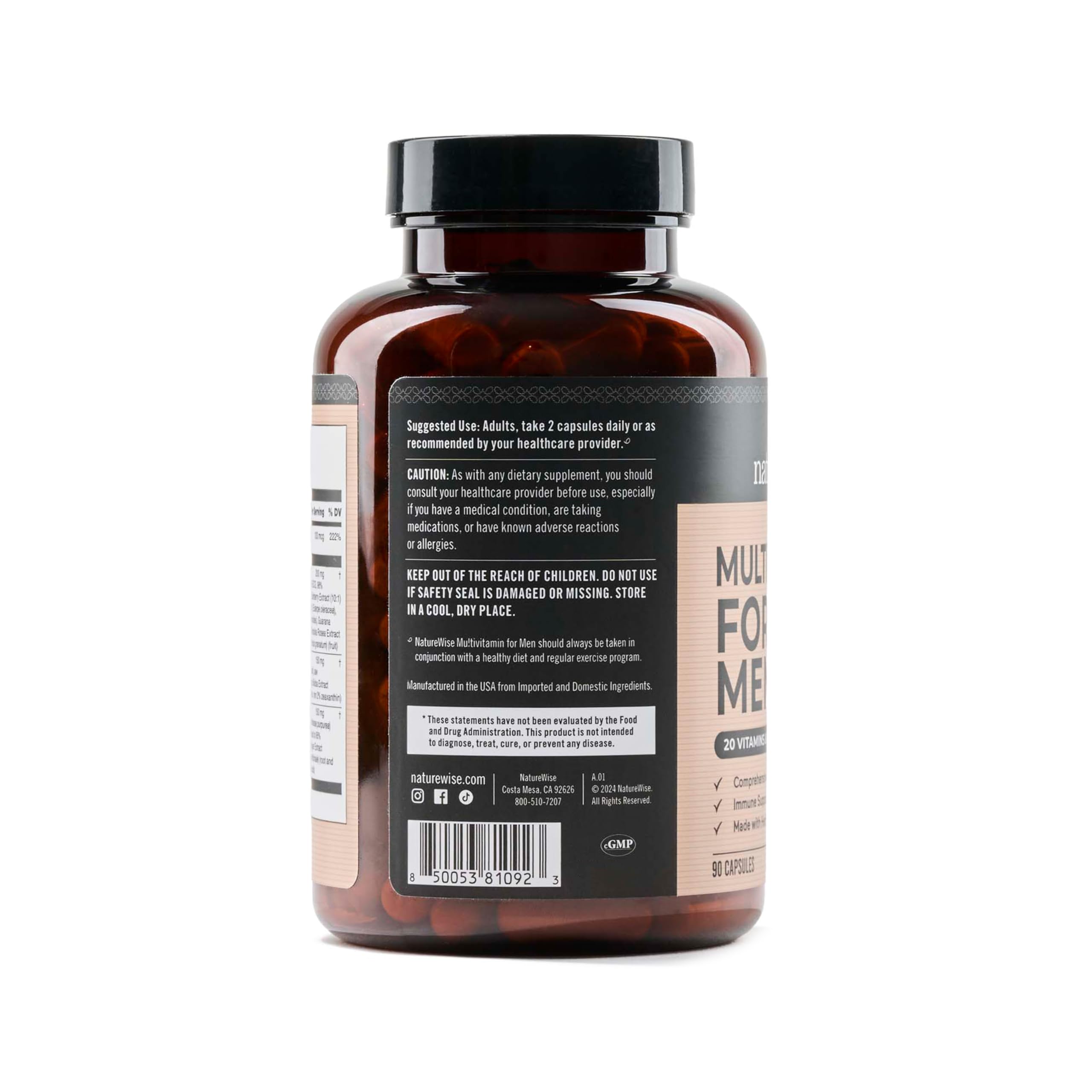 NatureWise multivitamin capsules close-up for daily energy and wellness.