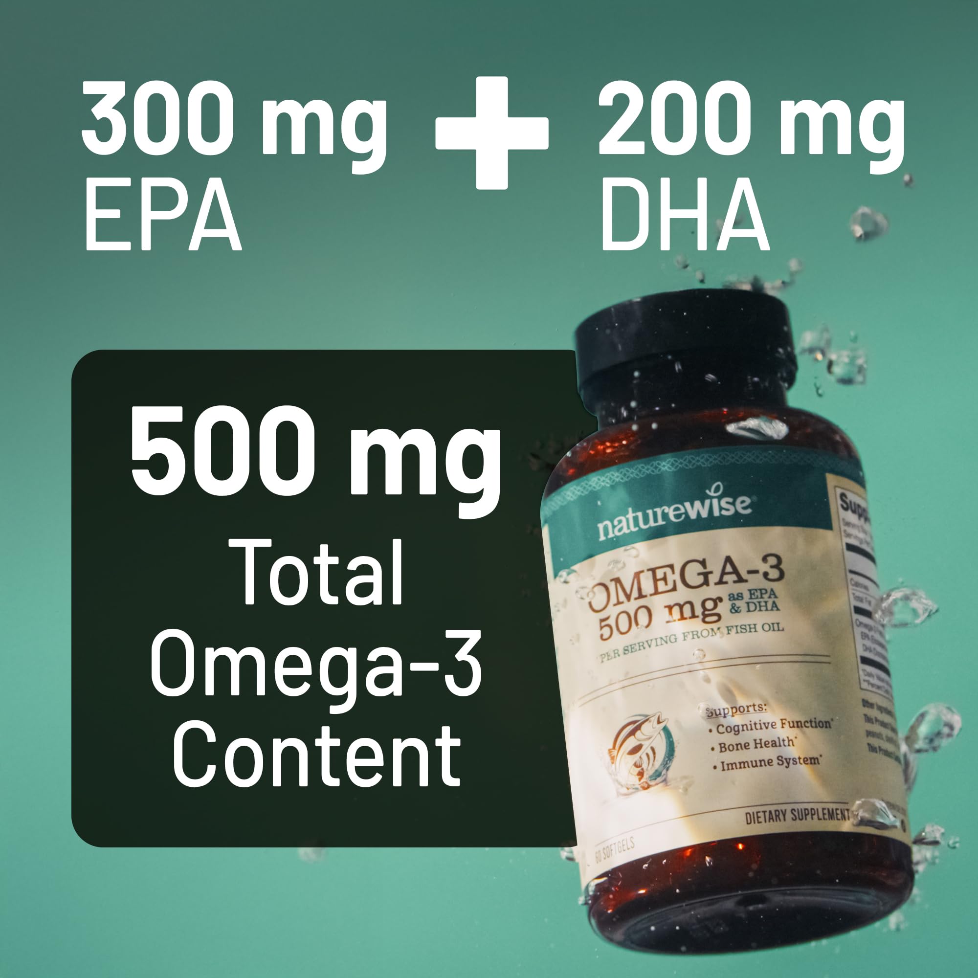 NatureWise Omega-3 EPA and DHA profile supports brain and heart health.