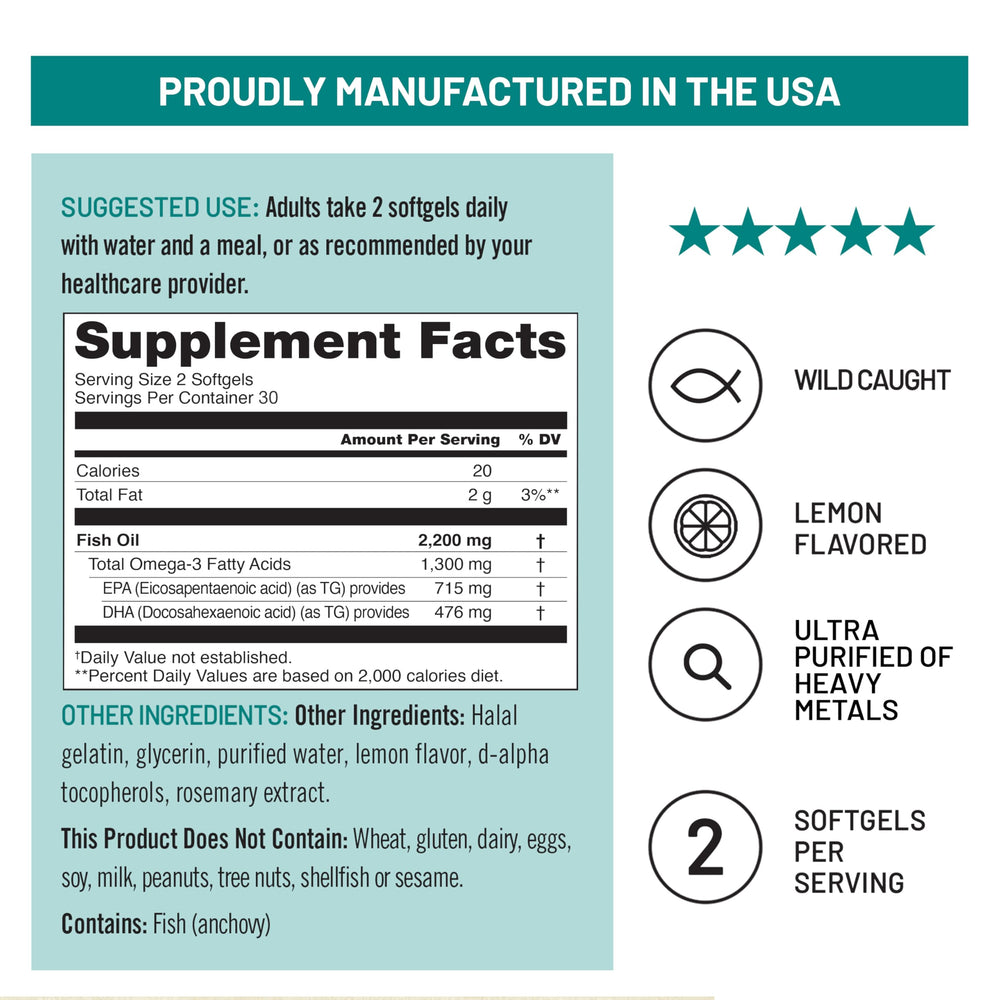NatureWise USA-made, third-party tested omega-3 softgels visible on label