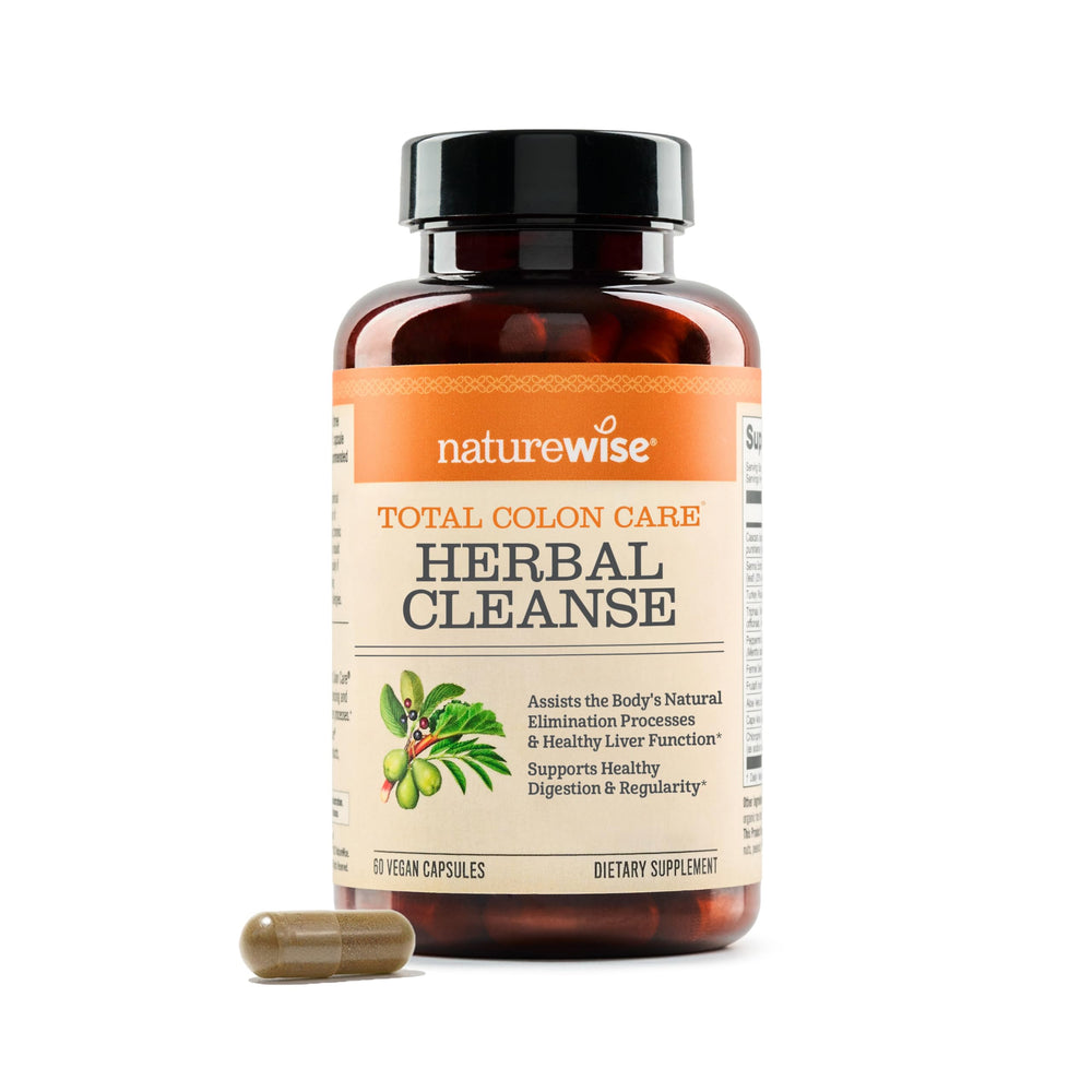 NatureWise Total Colon Care bottle front promotes vegan gut support for regularity.