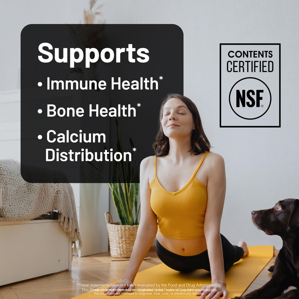 Close-up of NatureWise vegan D3 + K2 softgels for easy daily use