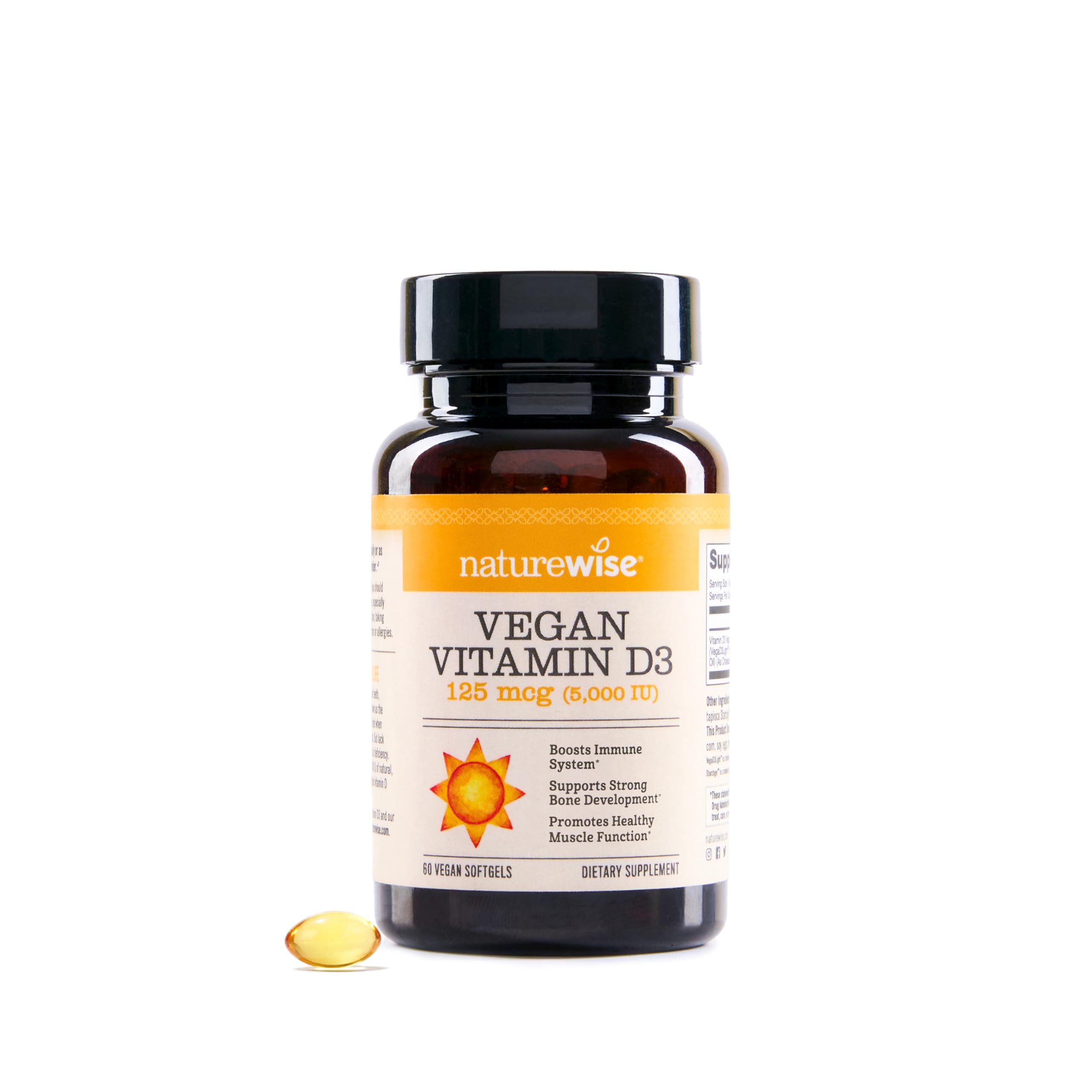 NatureWise Vegan Vitamin D3 5000IU softgel bottle for daily immune and bone support
