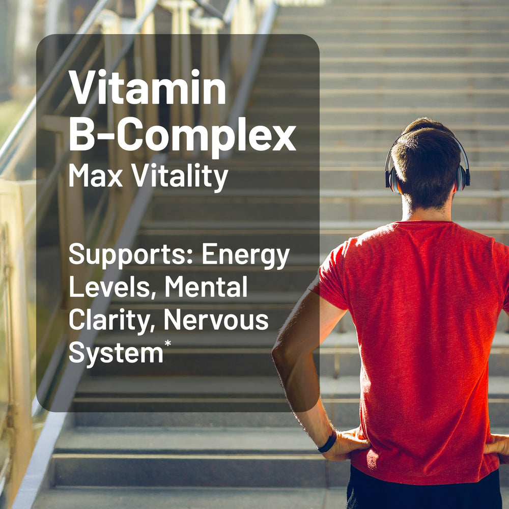 NatureWise B Complex bottle label close-up highlighting B vitamins.