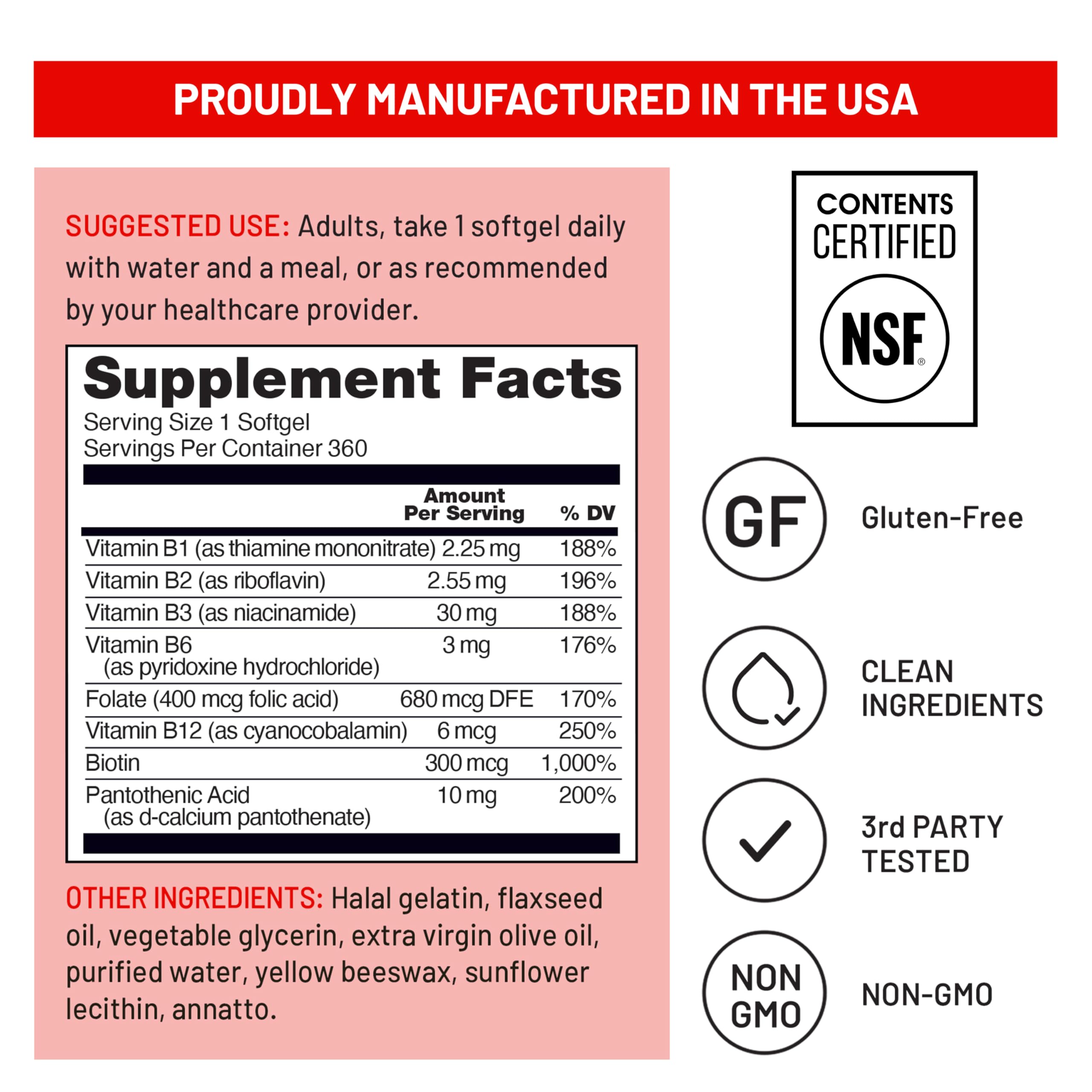 NatureWise B Complex ingredient panel lists folic acid and biotin.
