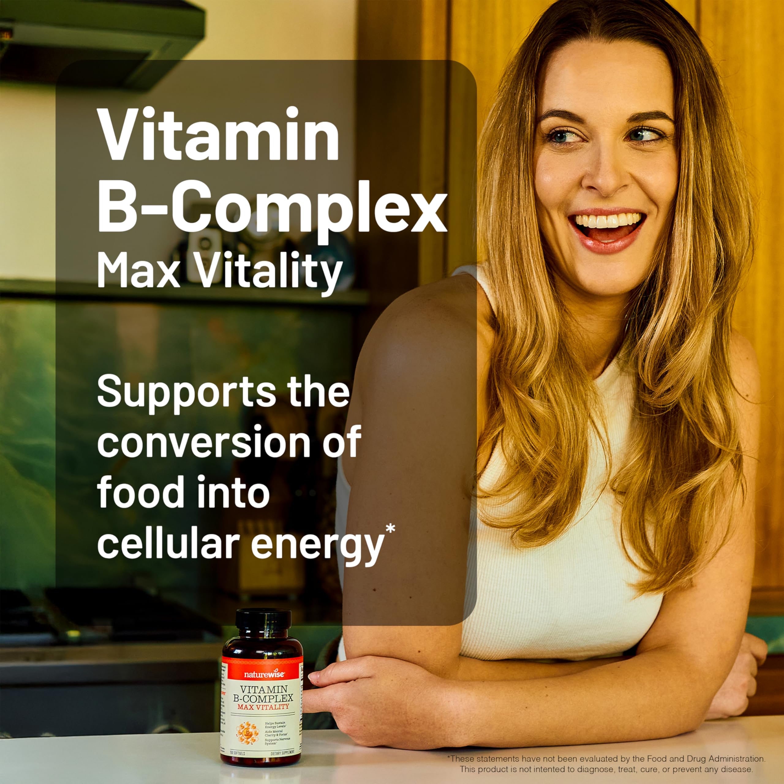 Packaging scene of NatureWise Vitamin B Complex showing value and 2-month supply