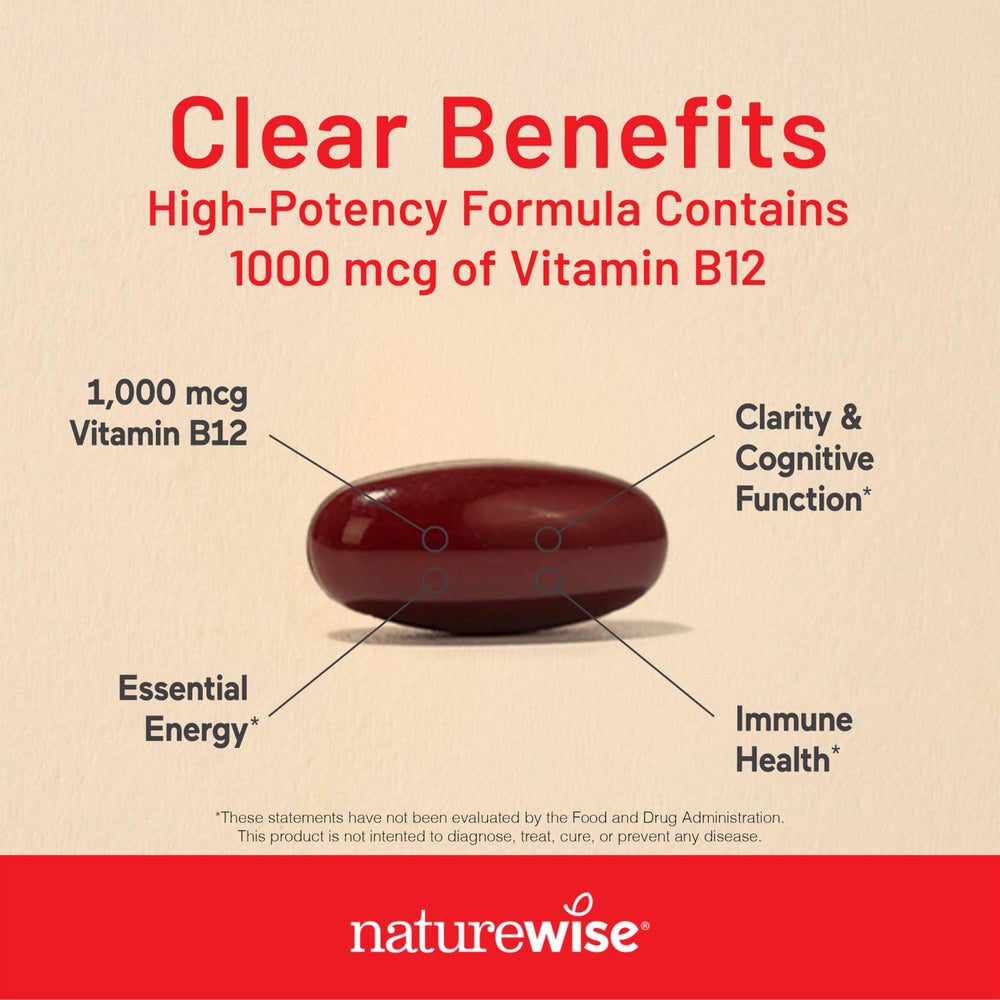 Pouring NatureWise B12 softgels for daily energy support
