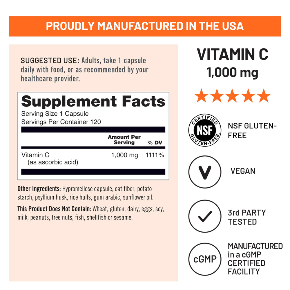 USA-made seal on NatureWise Vitamin C 1000mg bottle signaling quality manufacturing