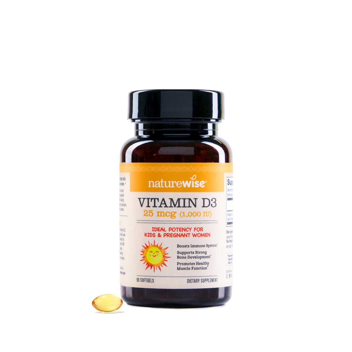 NatureWise Vitamin D3 1000IU bottle shown on a clean countertop for daily immune support.