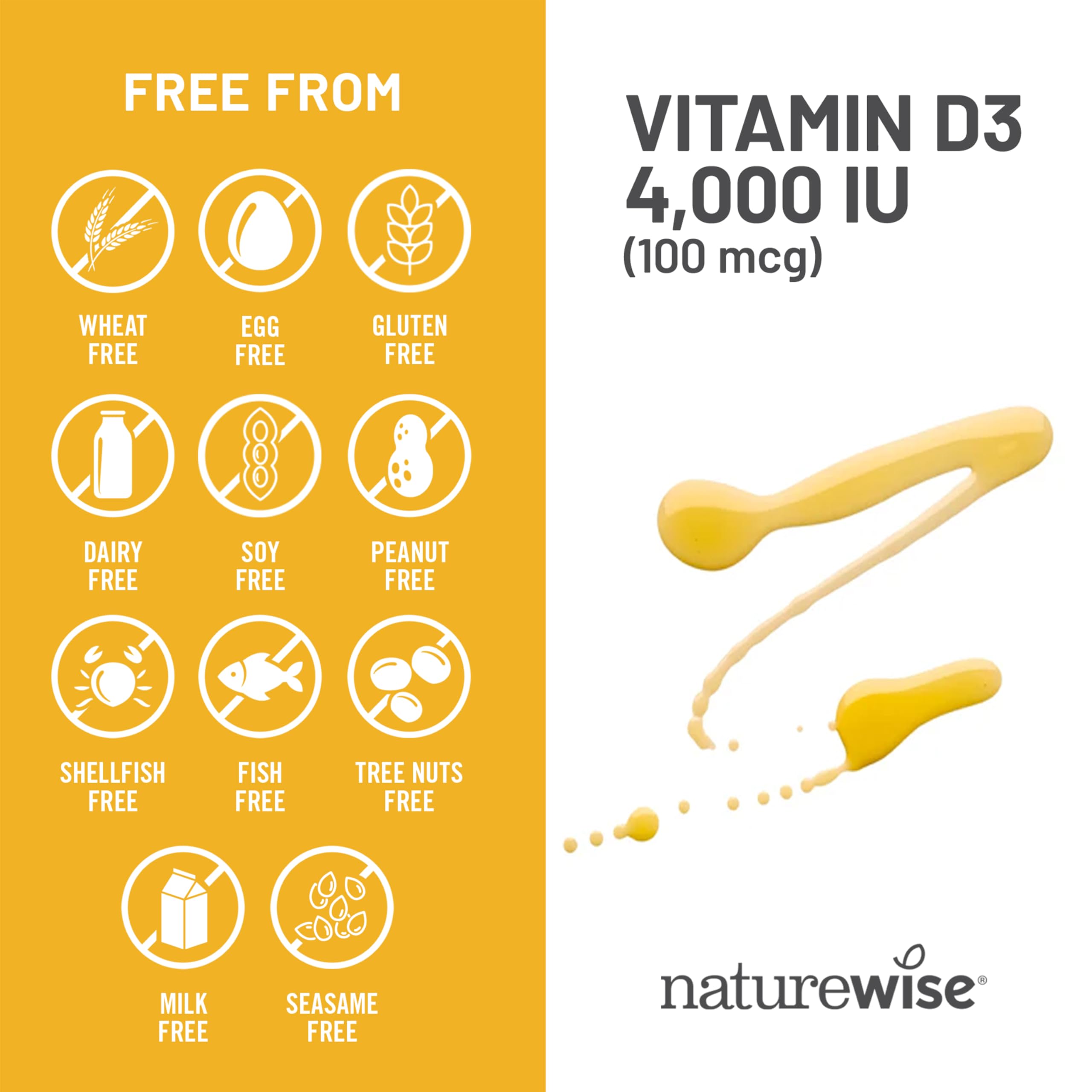 NatureWise Vitamin D3 small softgels scattered close-up for convenient daily dosing.