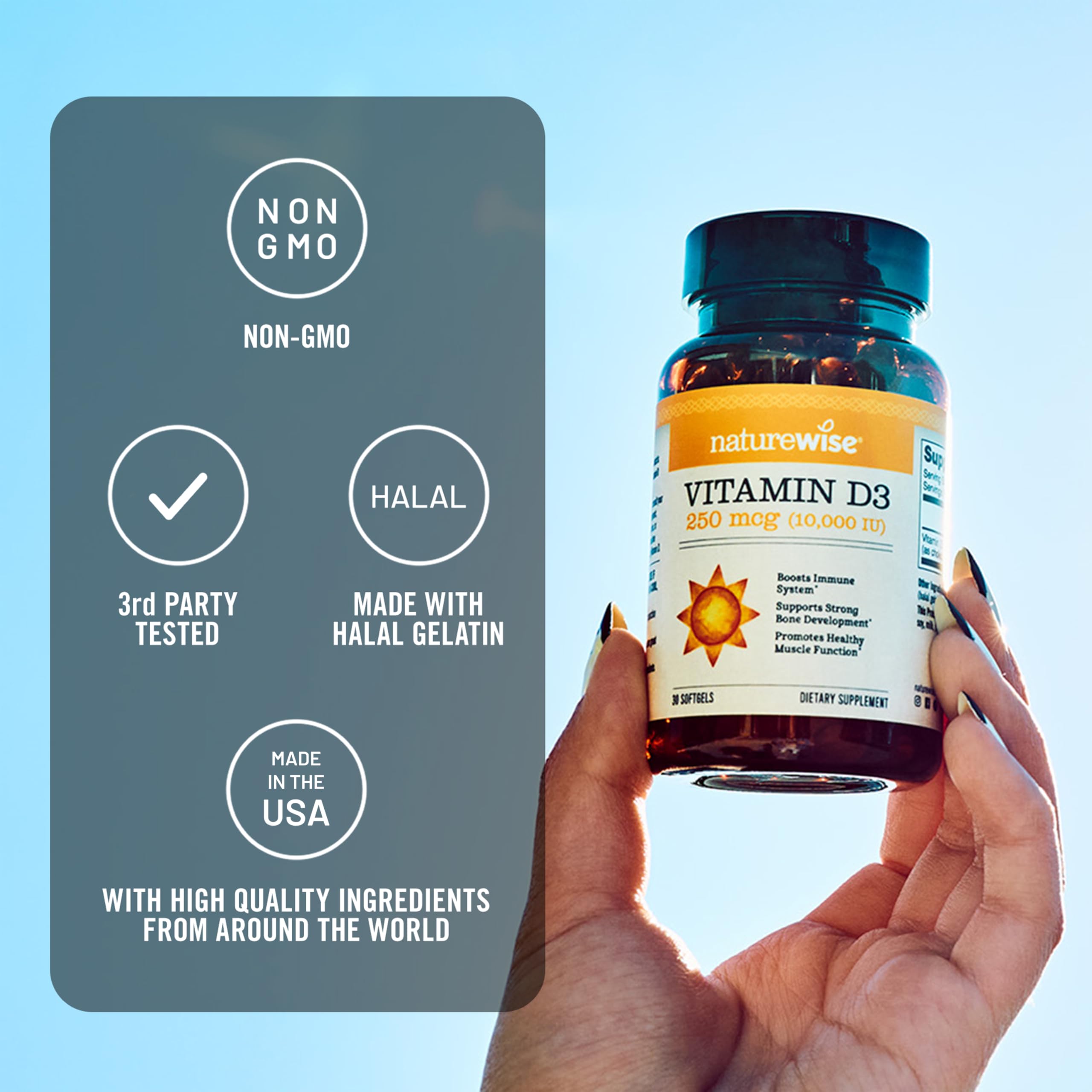 NatureWise Vitamin D3 third-party testing badge for purity