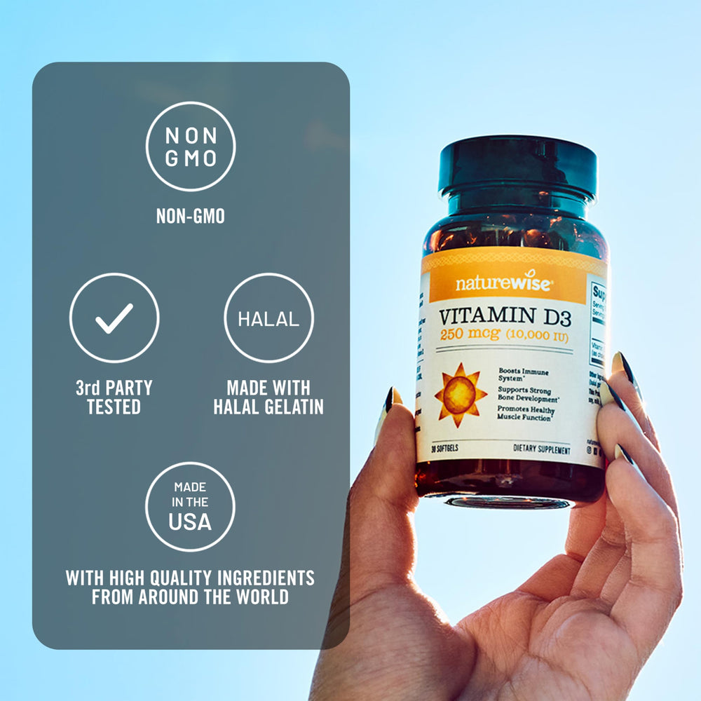 NatureWise Vitamin D3 third-party testing badge for purity
