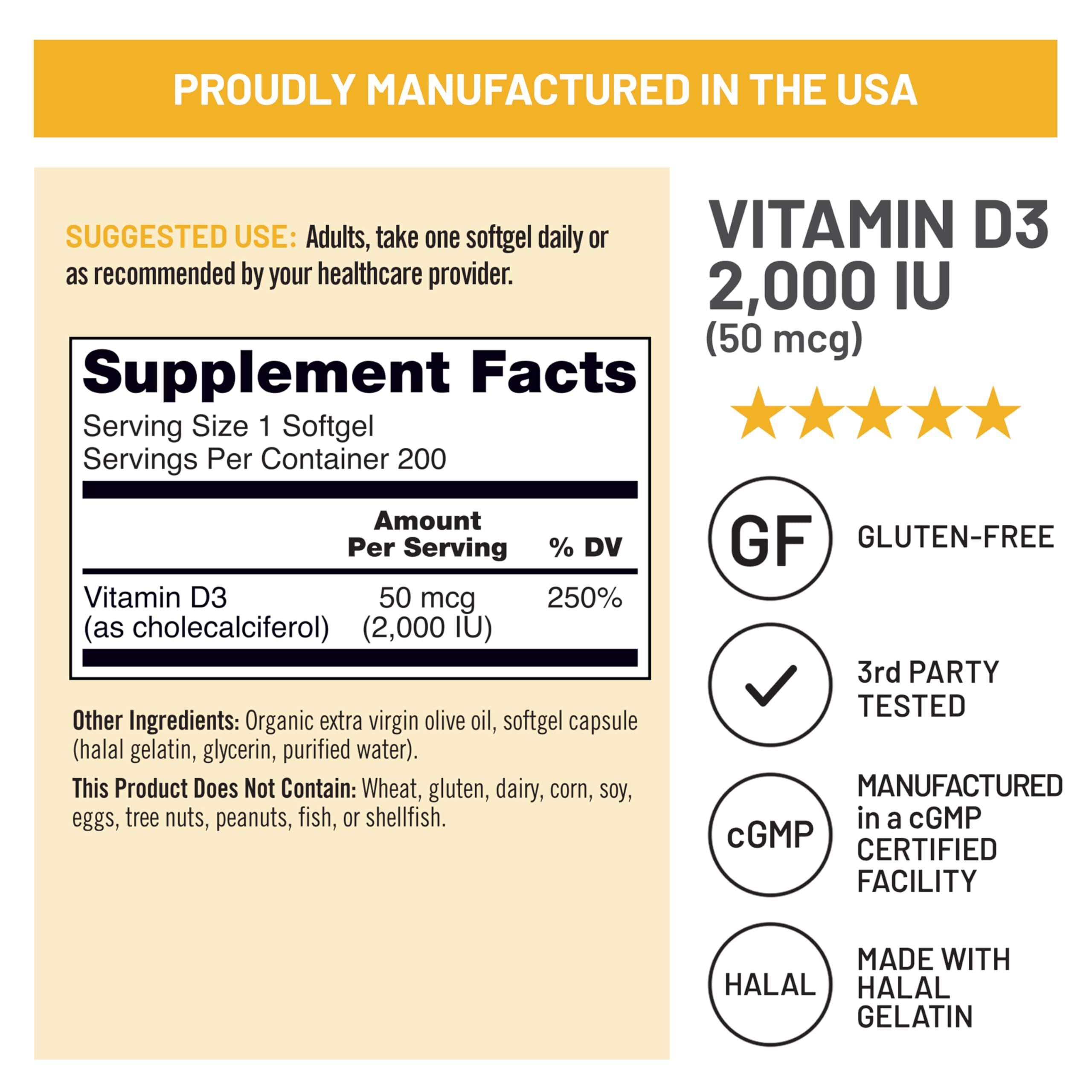 NatureWise Vitamin D3 USA-manufactured label signaling strict quality standards.