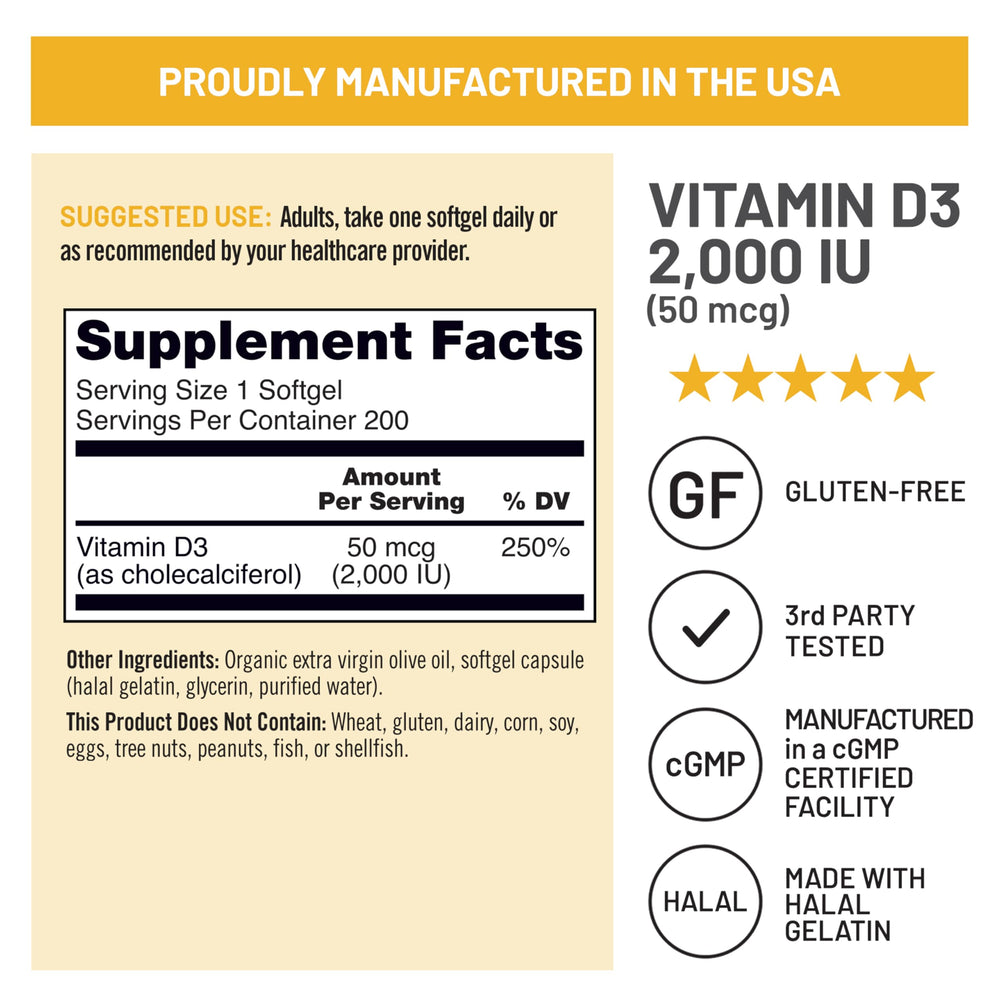 NatureWise Vitamin D3 USA-manufactured label signaling strict quality standards.