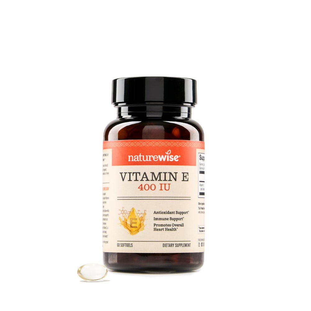 NatureWise Vitamin E 400IU softgels bottle front showing product branding and dosage