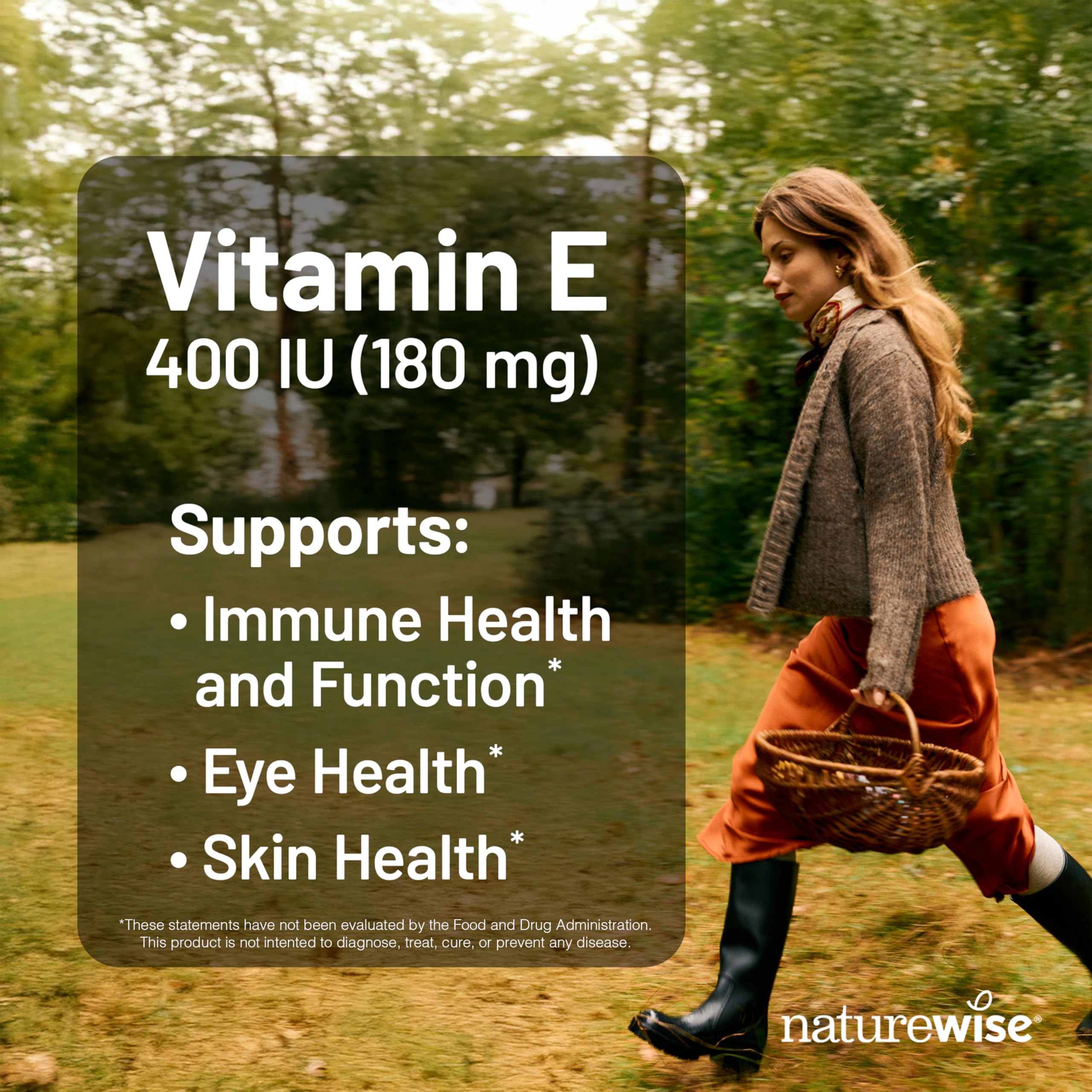 NatureWise Vitamin E 400IU softgels label closeup with ingredients and purity details
