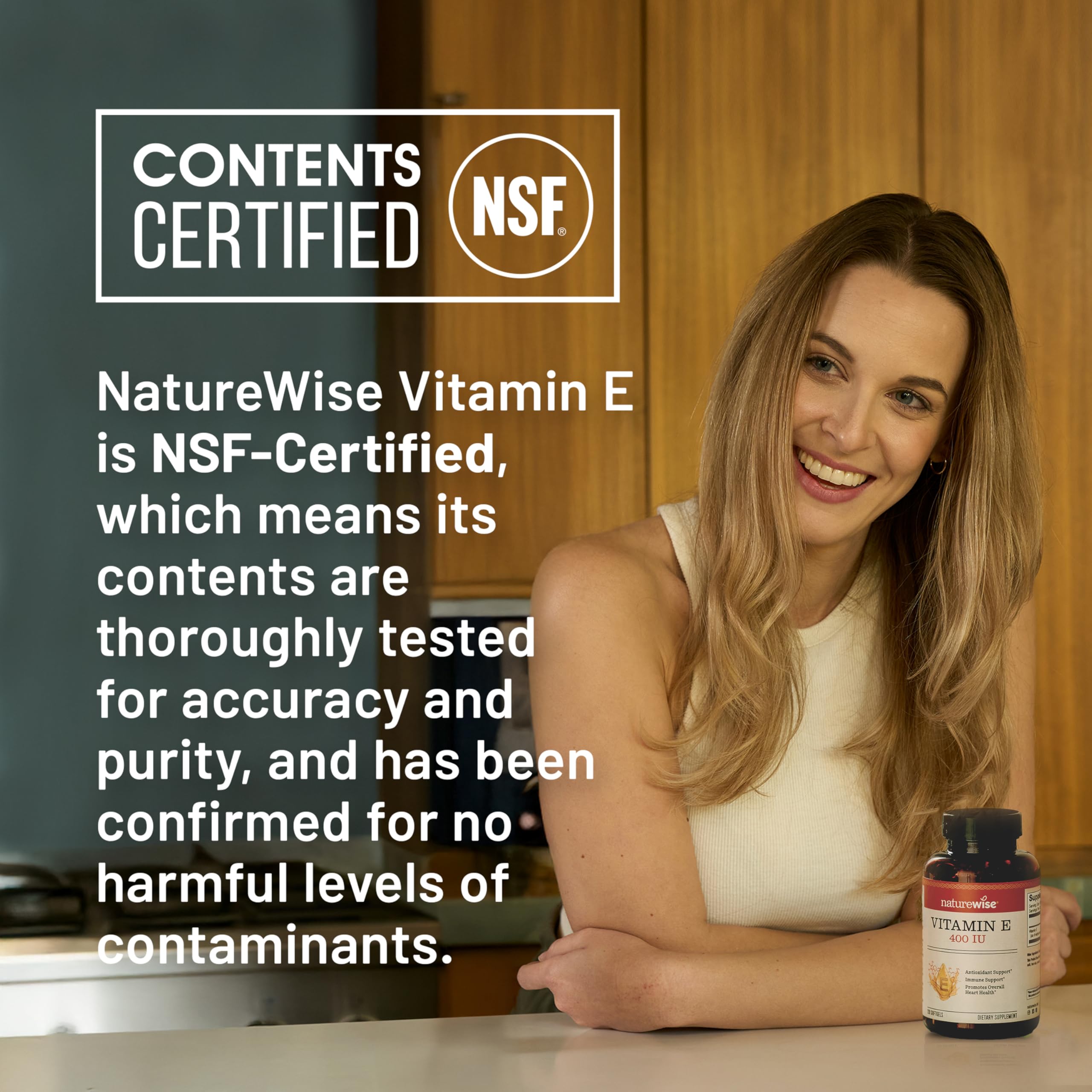 Bottle cap seal on NatureWise Vitamin E softgels packaging