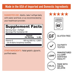 Halal gelatin icon on NatureWise Vitamin E softgels packaging