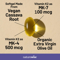 NatureWise Vitamin K2 with olive oil coating suggesting enhanced absorption.