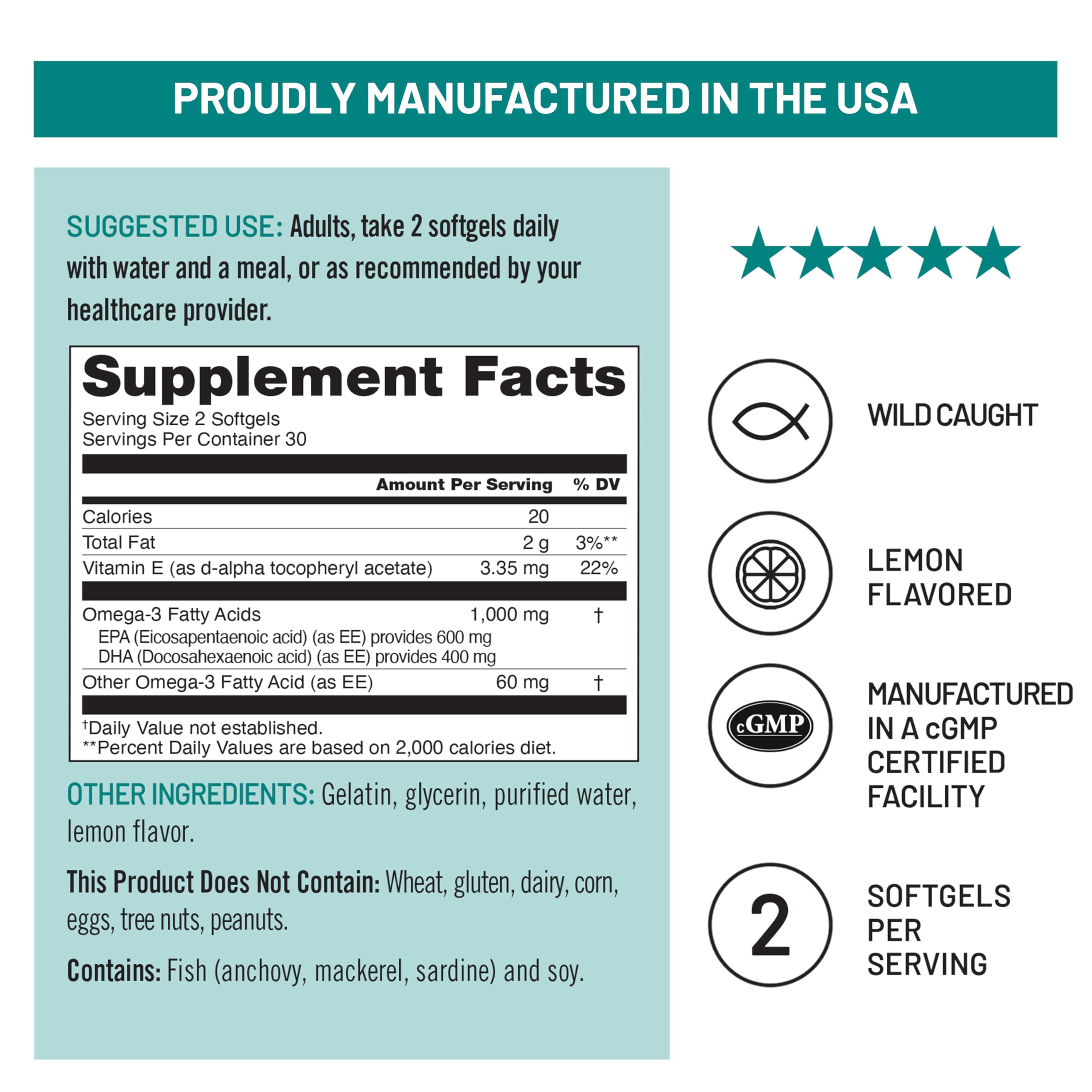 NatureWise wild-caught fish oil graphic signaling sustainable sourcing and purity.