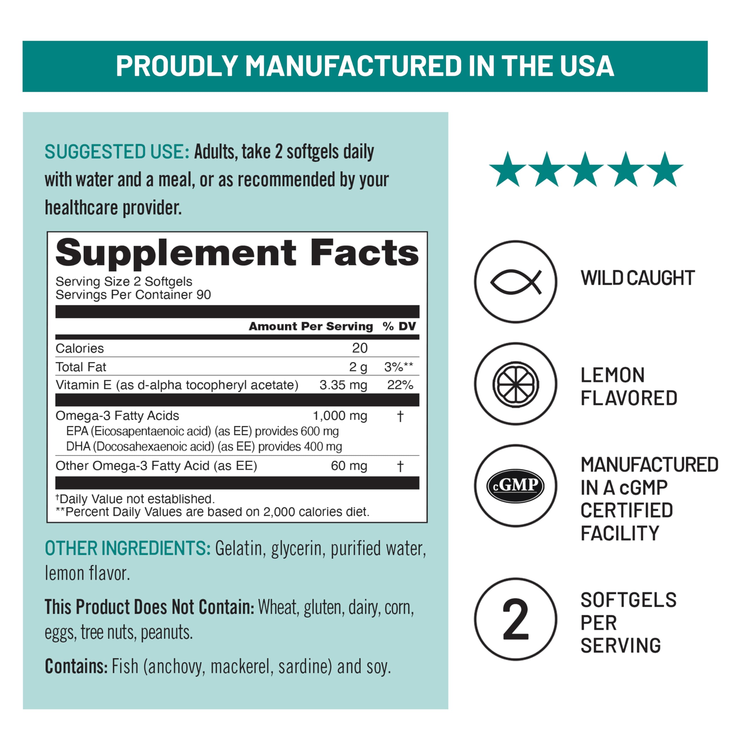 NatureWise wild-caught, sustainably sourced omega-3 capsules indicating responsible fisheries.