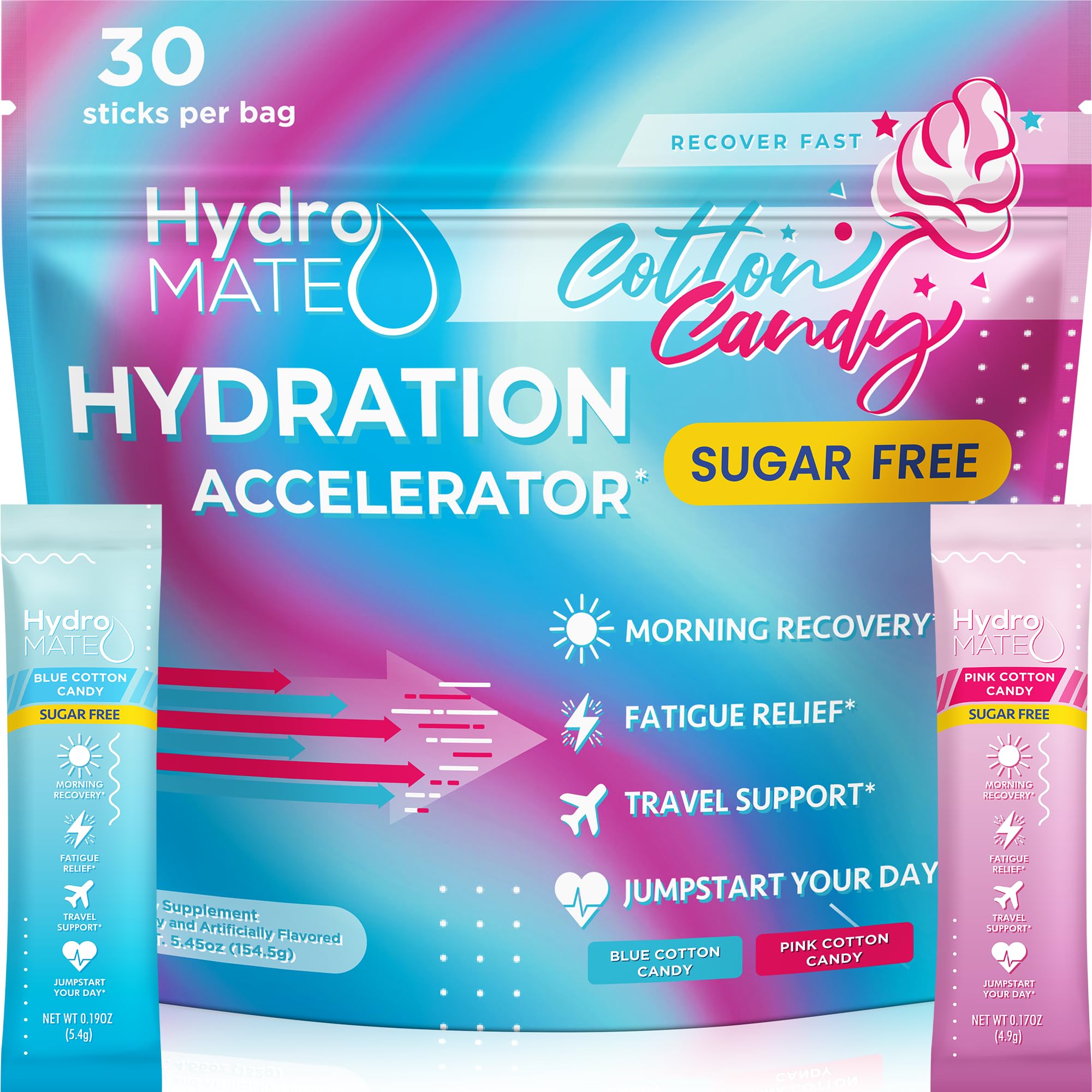 NatureWorks HydroMATE packets closeup for on-the-go hydration and balanced electrolytes.