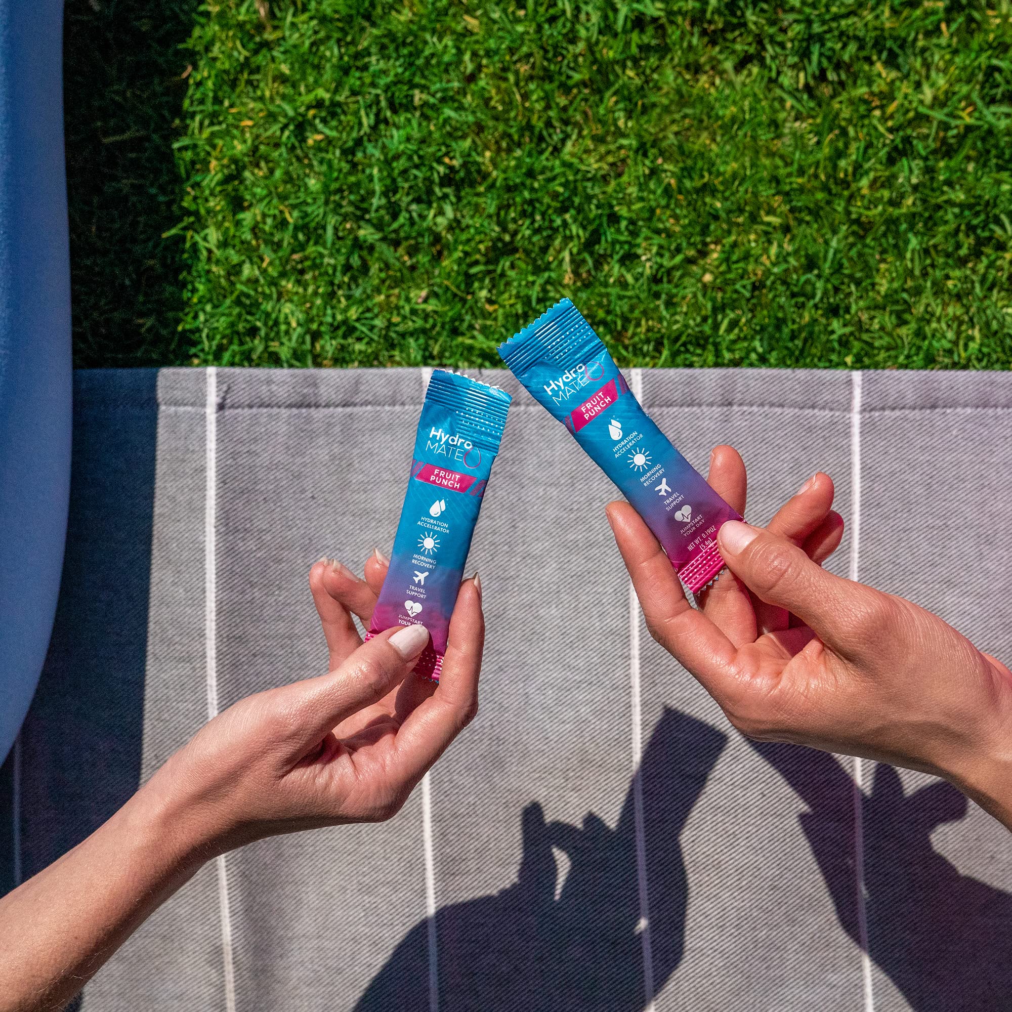 NatureWorks HydroMATE travel packs shown for convenient hydration on the go.