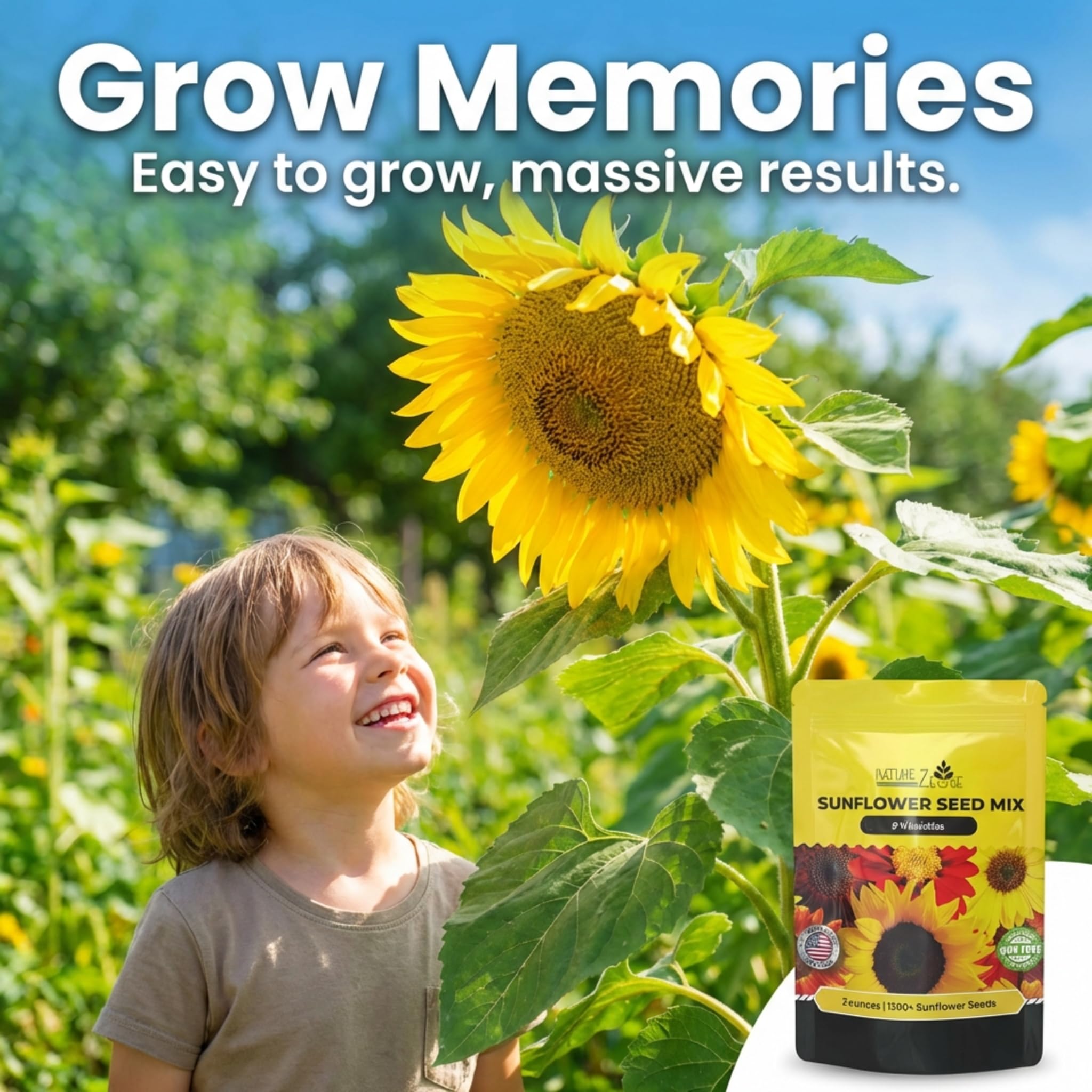 NatureZ Edge Mammoth seeds create giant flower heads for standout displays.