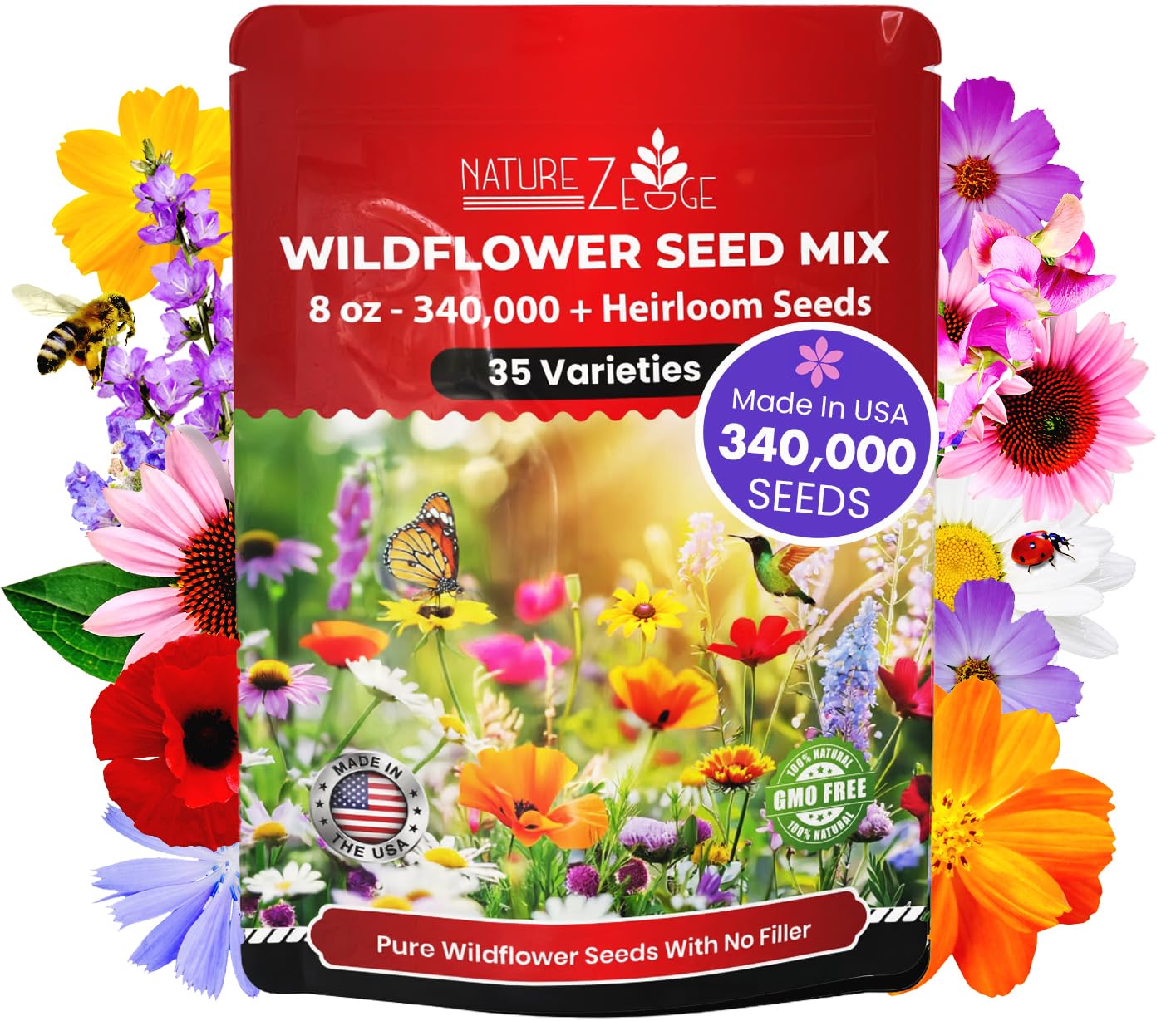 NatureZ Edge wildflower seeds pack shot, ideal for starting a pollinator garden.