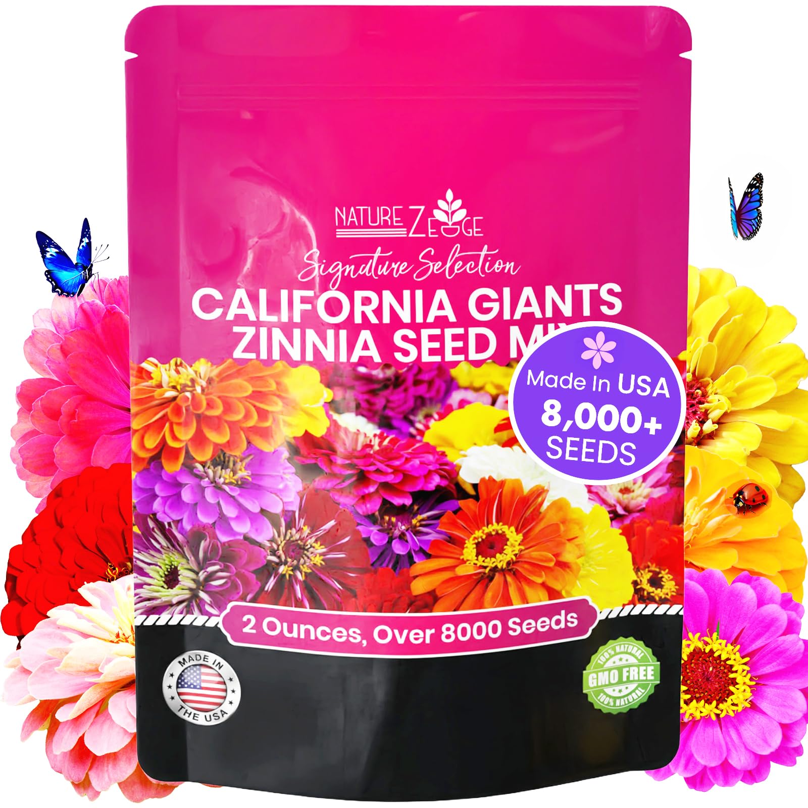 NatureZ Edge Zinnia Seeds California Giants bulk packet ready for outdoor beds.
