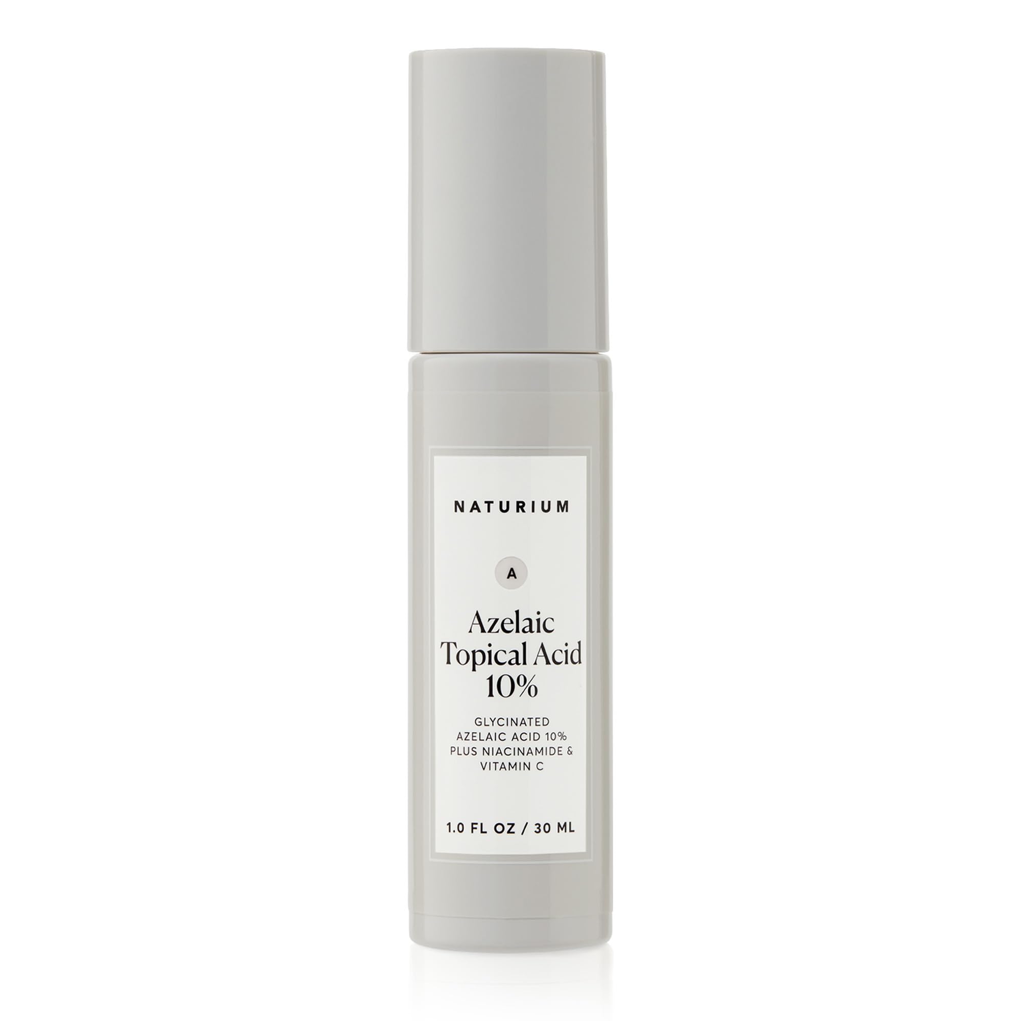 Naturium azelaic acid emulsion bottle with 10% concentration for even-toned skin.