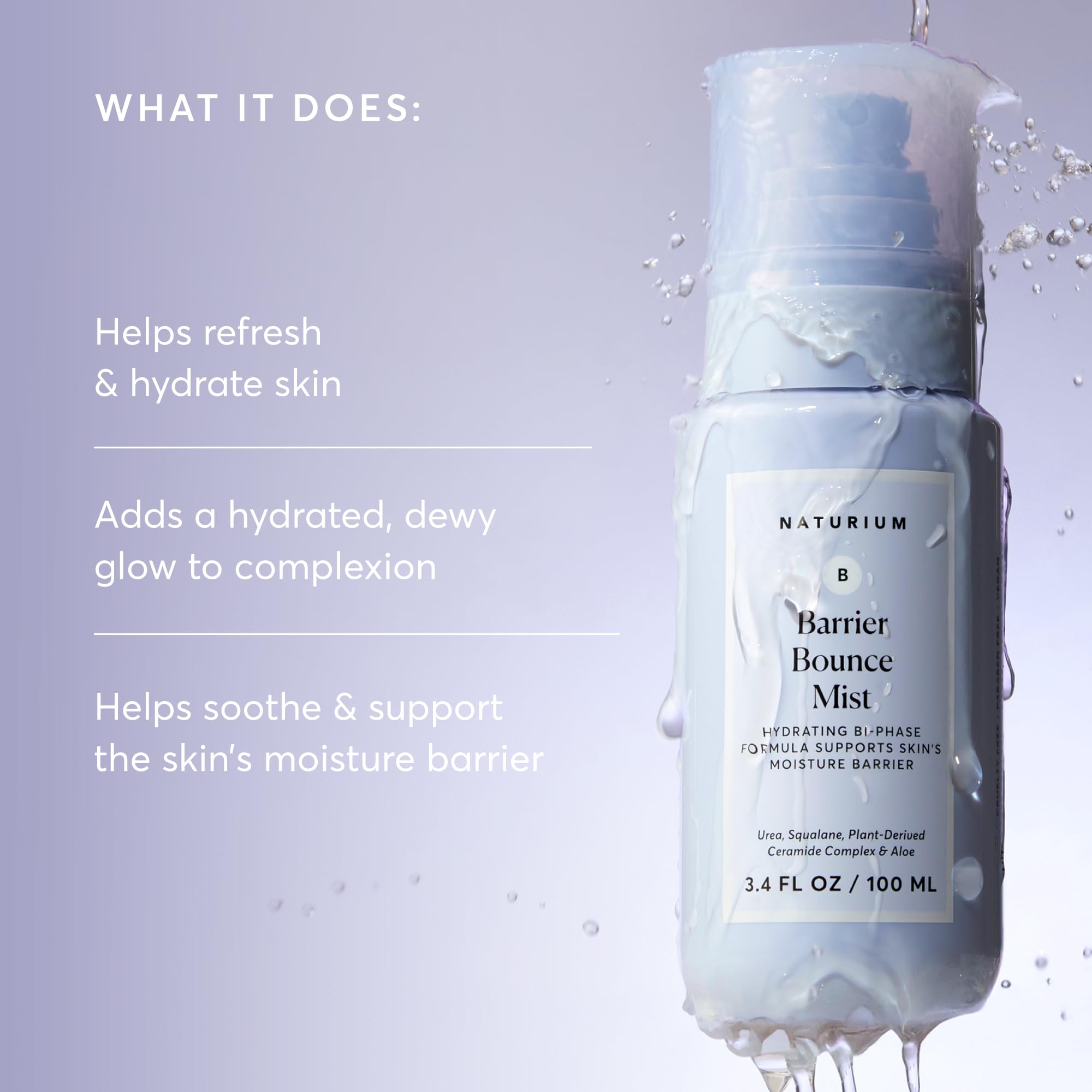 Naturium Barrier Bounce Mist texture on face for fast absorption and dewy skin.