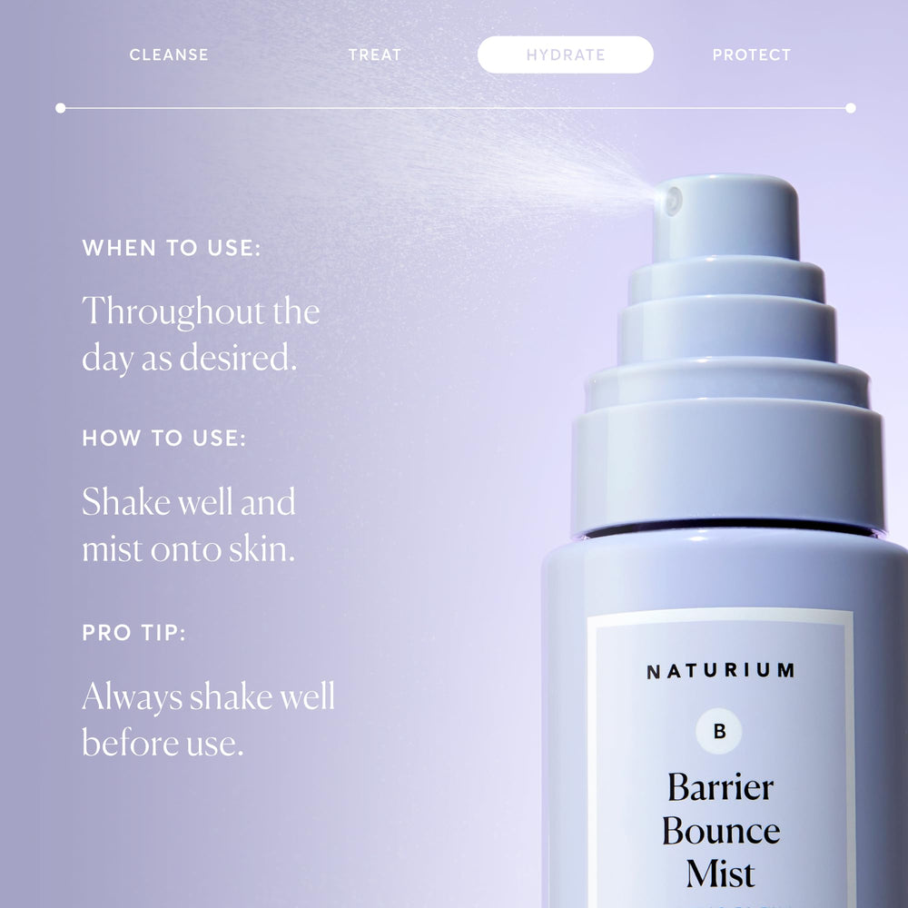 Naturium Barrier Bounce Mist application scene suggesting easy daily refresh.
