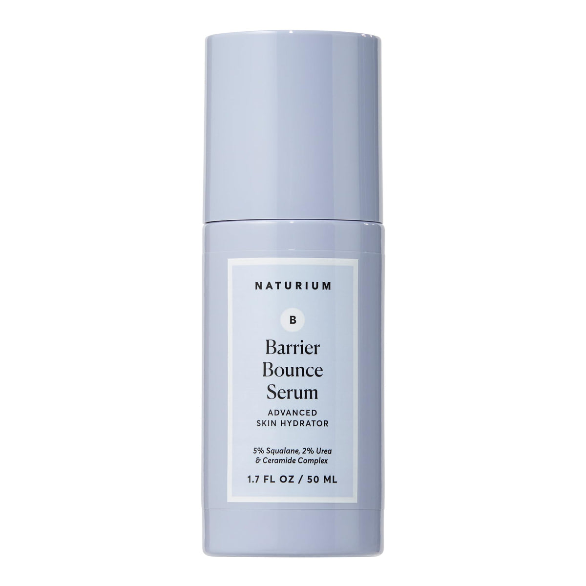 Naturium Barrier Bounce Serum bottle on a clean vanity showing daily hydration and dewy glow.