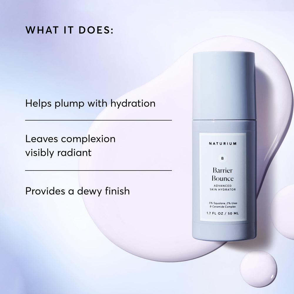 Applying Naturium Barrier Bounce Serum to the face for a smooth, luminous look.