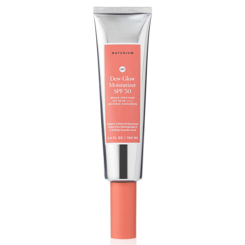 Naturium Dew-Glow Moisturizer SPF 50 on skin showing dewy radiance and protection