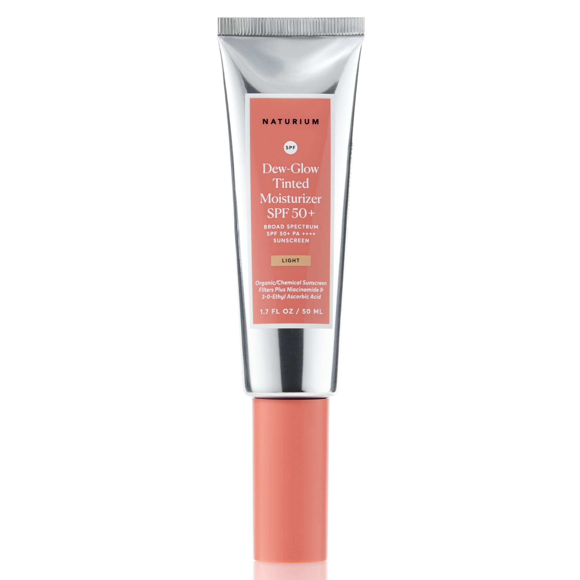 Naturium Dew-Glow tinted moisturizer in a jar with SPF 50+ for radiant, sheer coverage