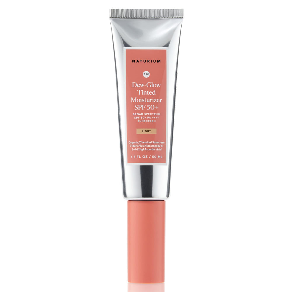 Naturium Dew-Glow tinted moisturizer in a jar with SPF 50+ for radiant, sheer coverage