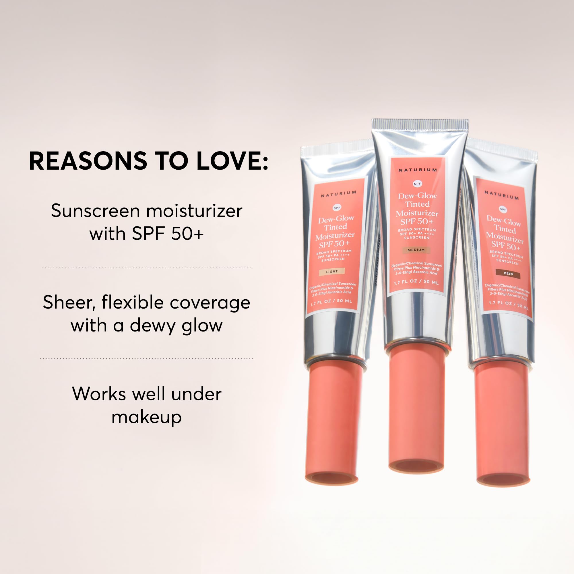 Naturium Dew-Glow Tinted Moisturizer SPF 50+ sheer tint swatch showing natural coverage