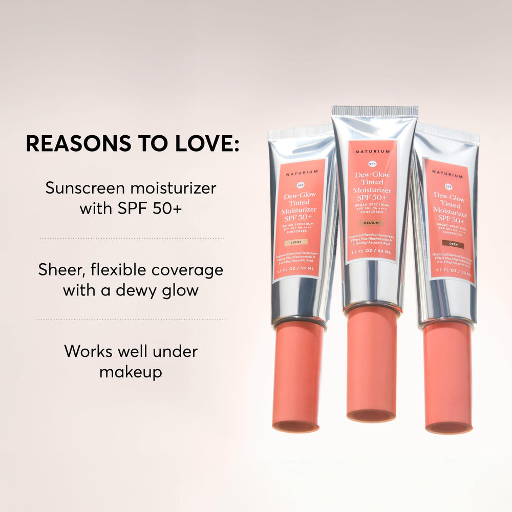 Naturium Dew-Glow Tinted Moisturizer SPF 50+ sheer tint swatch showing natural coverage